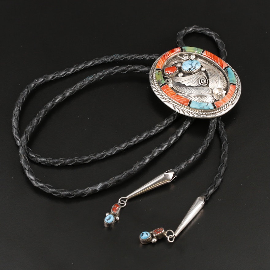 Bobby Johnson Navajo Diné Sterling Silver, Turquoise and Gemstone Bolo Tie