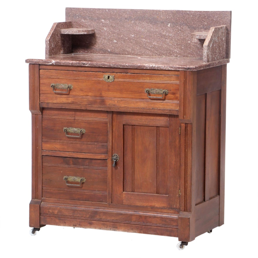 Victorian Walnut and Rouge Marble Washstand, Late 19th Century