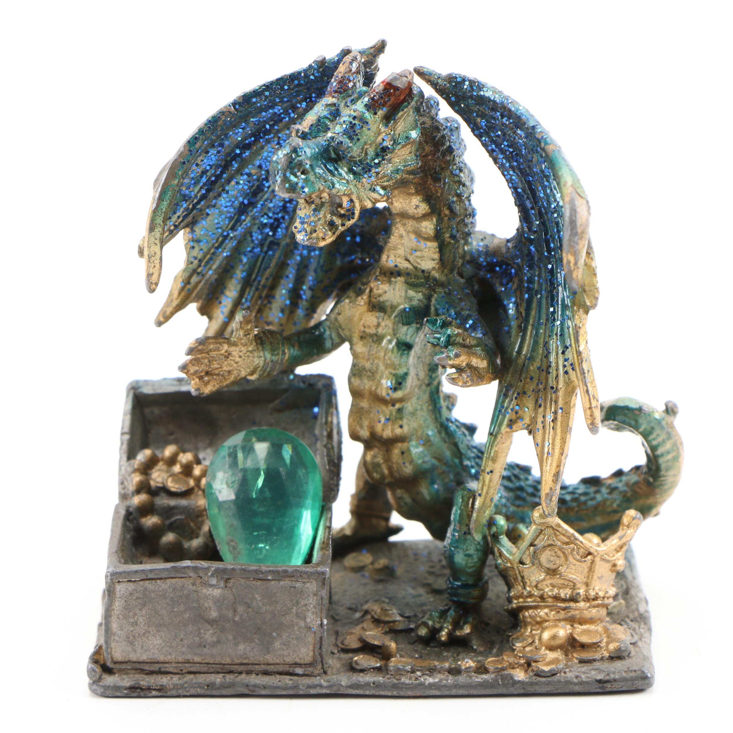Cast Metal Dragon Figurine and Putti Base