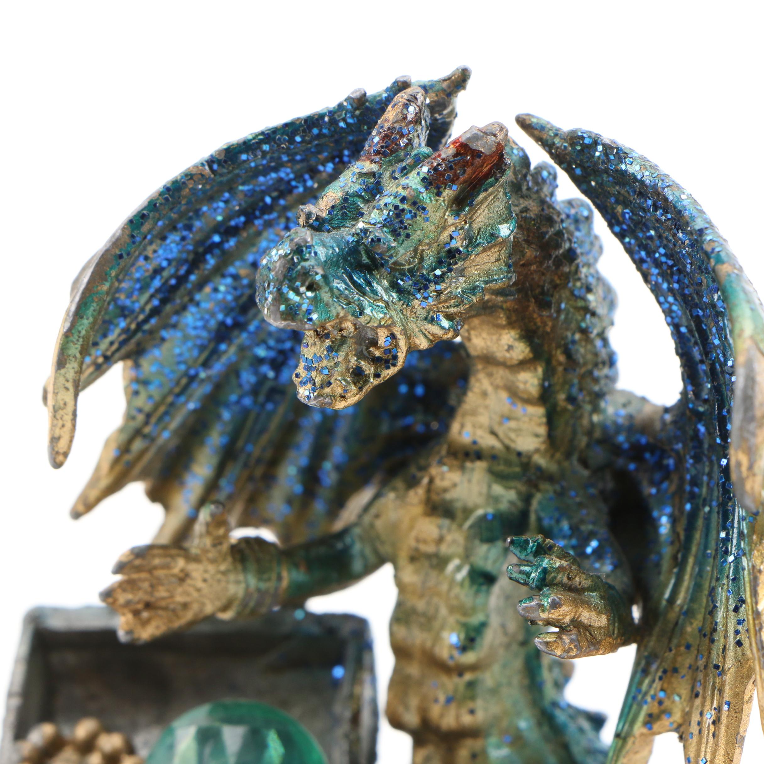 Cast Metal Dragon Figurine and Putti Base