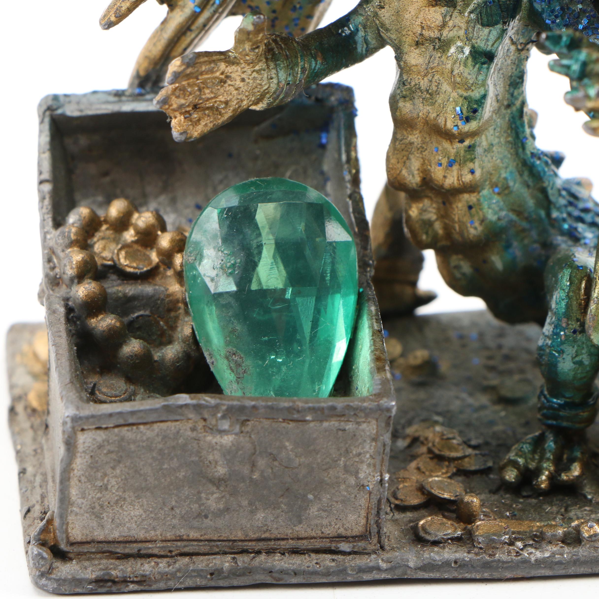 Cast Metal Dragon Figurine and Putti Base