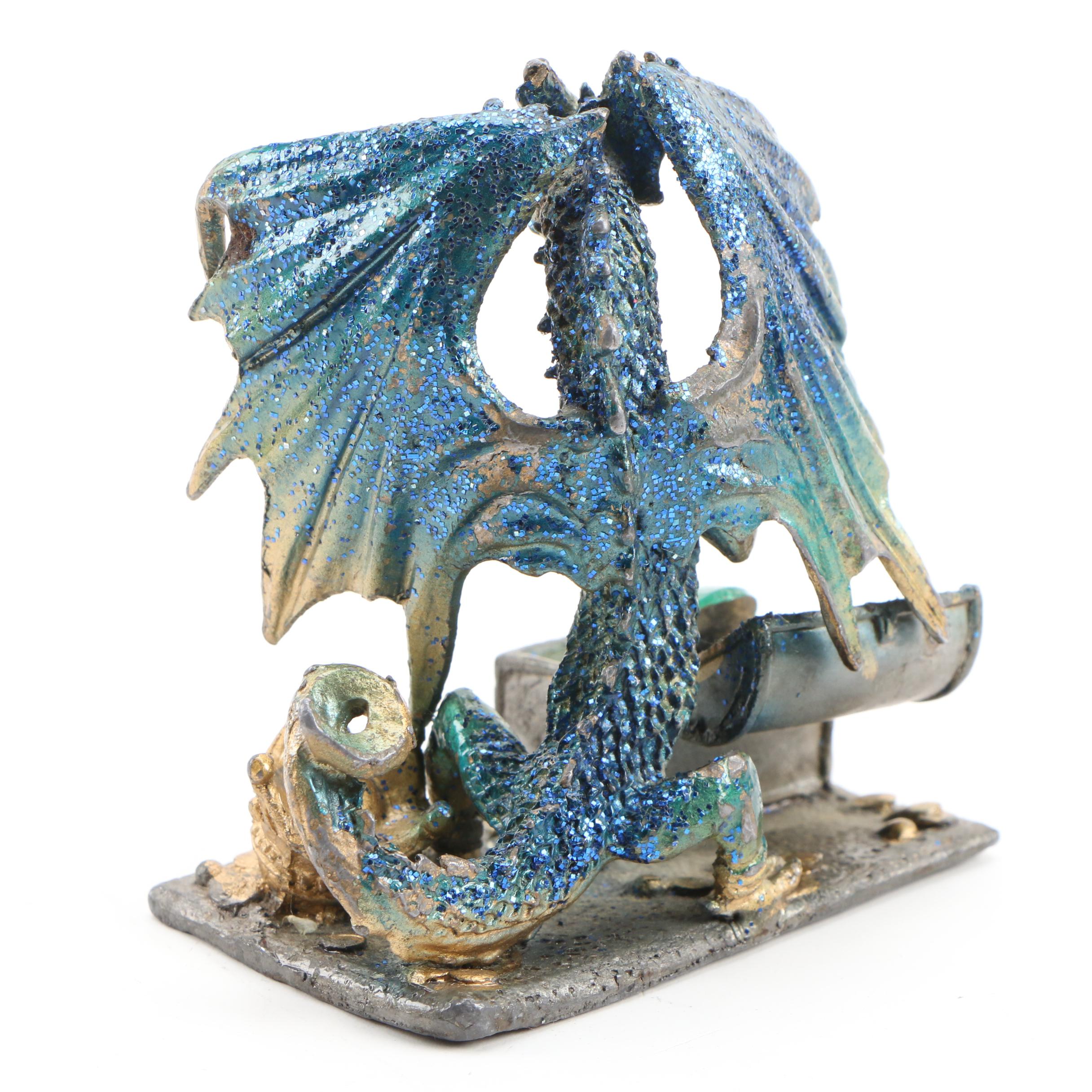 Cast Metal Dragon Figurine and Putti Base