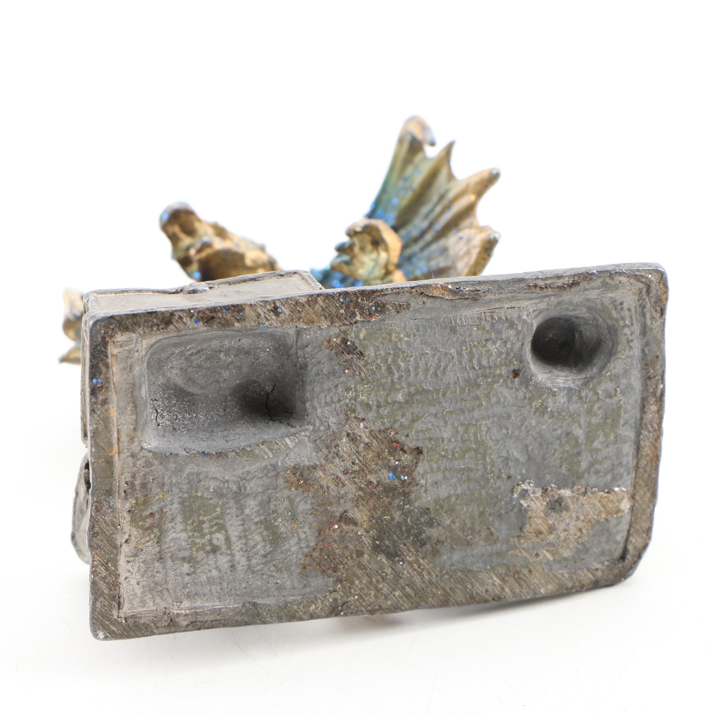 Cast Metal Dragon Figurine and Putti Base