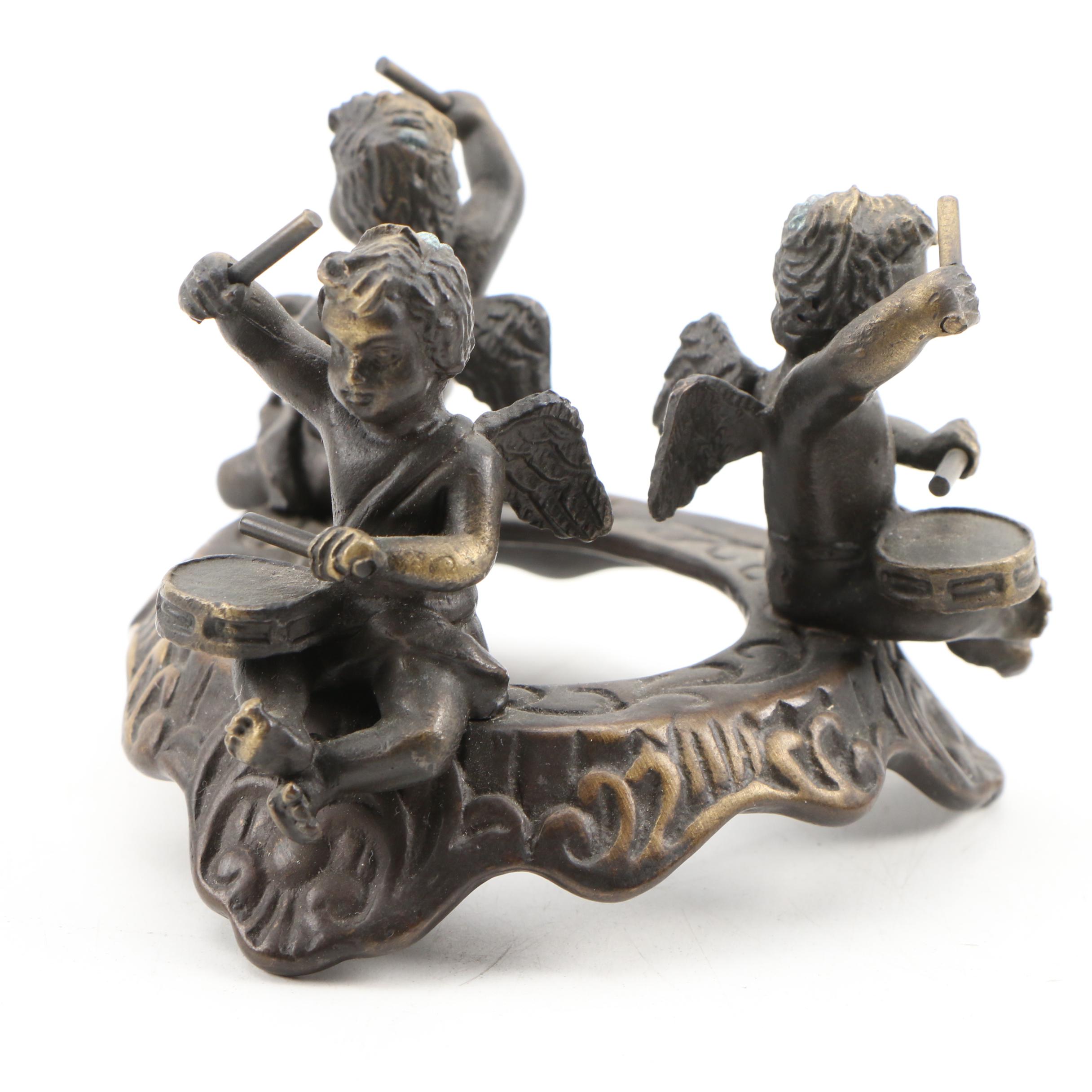 Cast Metal Dragon Figurine and Putti Base