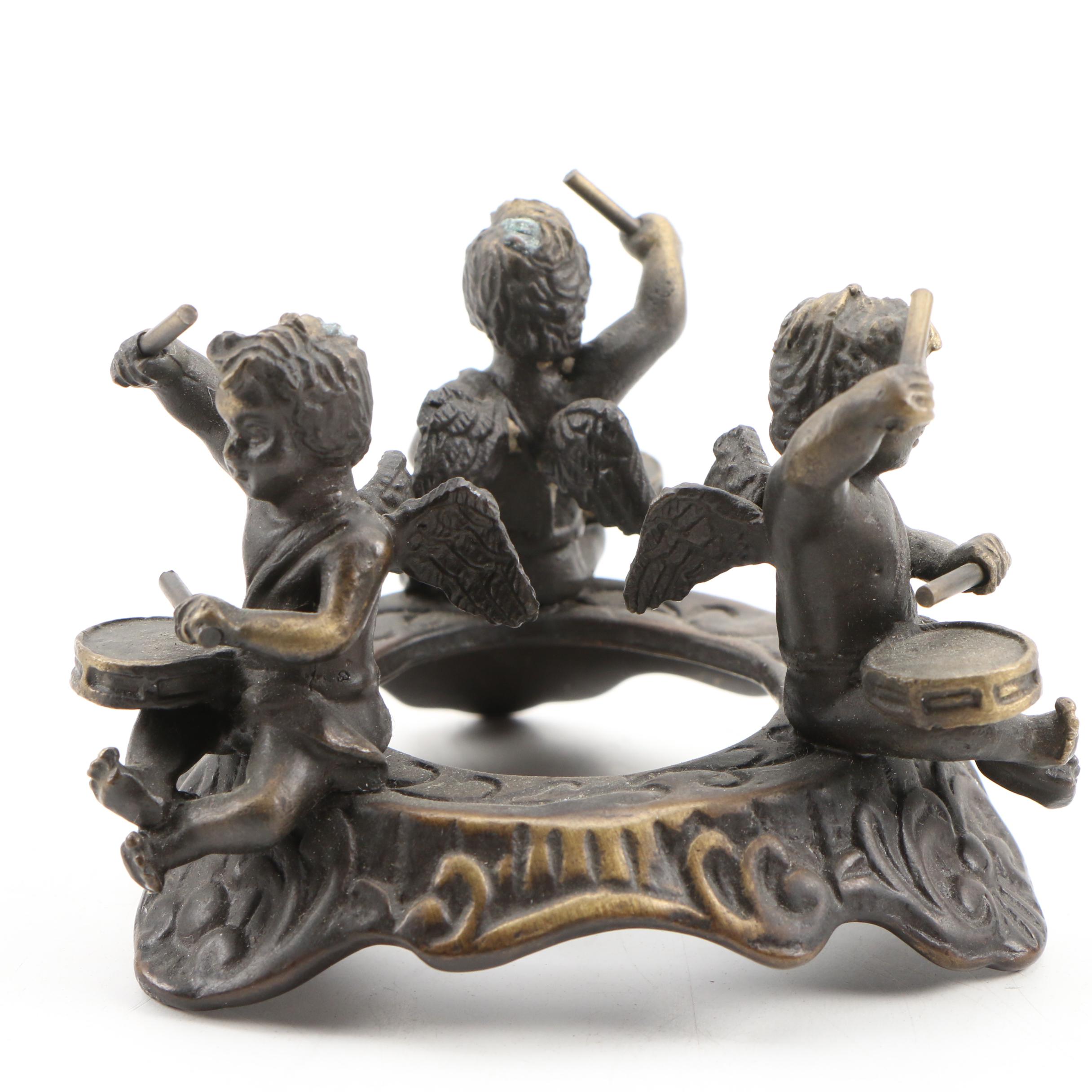 Cast Metal Dragon Figurine and Putti Base