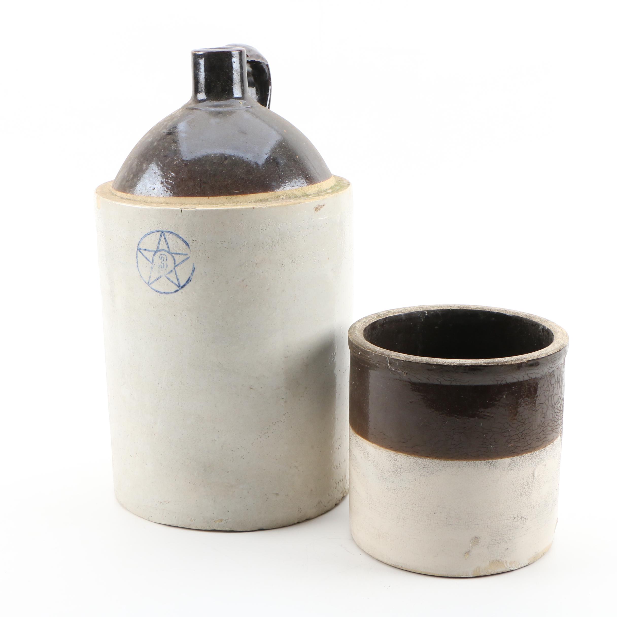 Stoneware 3 Gallon Jug and Stoneware Crock, Vintage