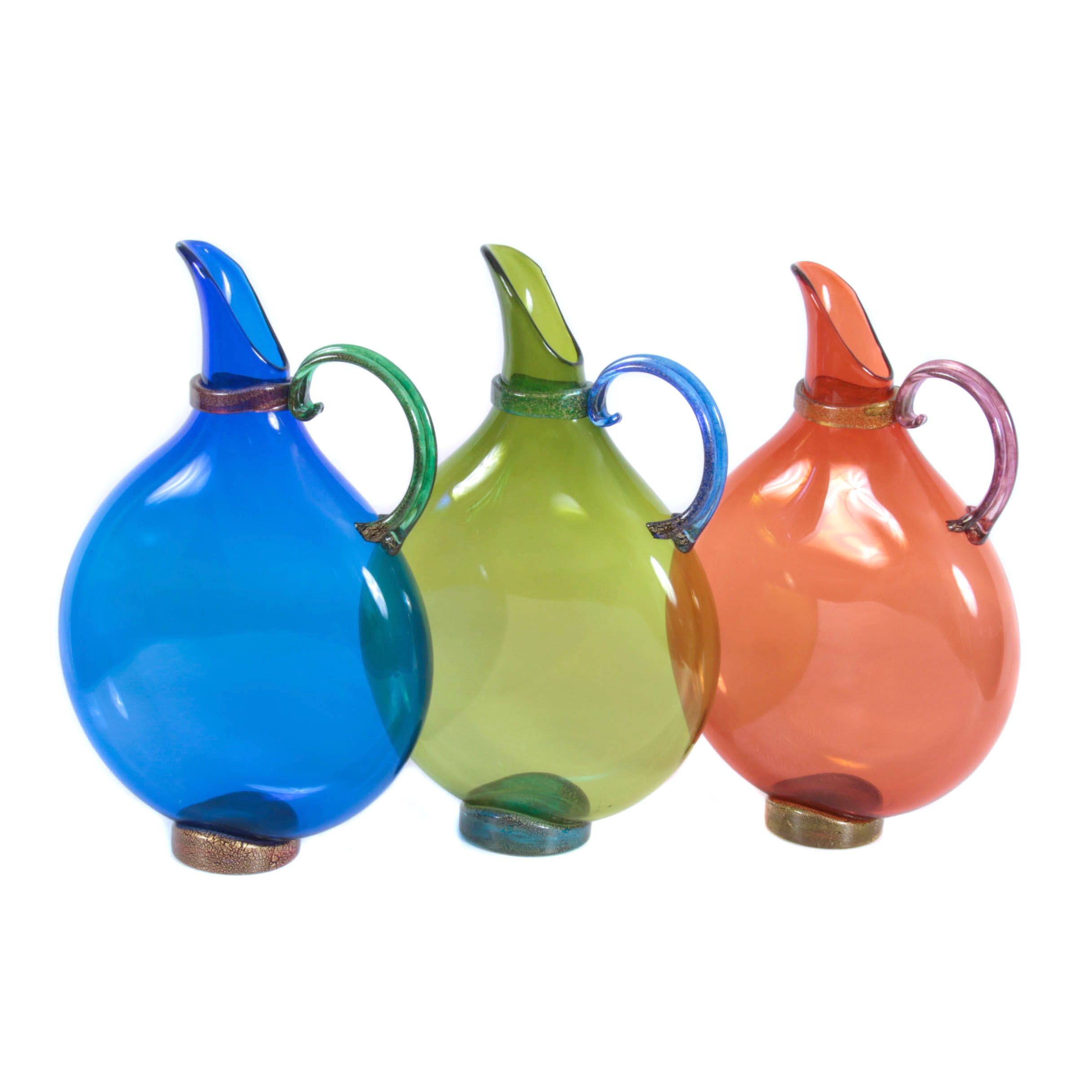Vetro Vero Hand-Blown Art Glass Pitchers Designed by Michael Schunke