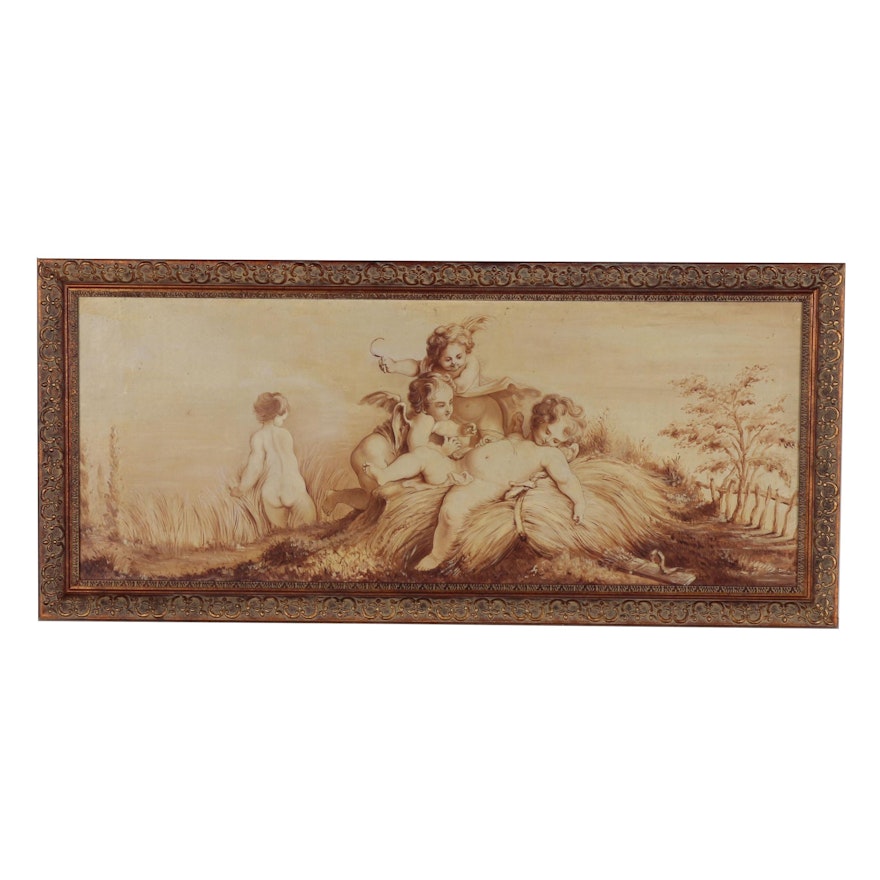 Oil Painting of Putti in Wheat Field