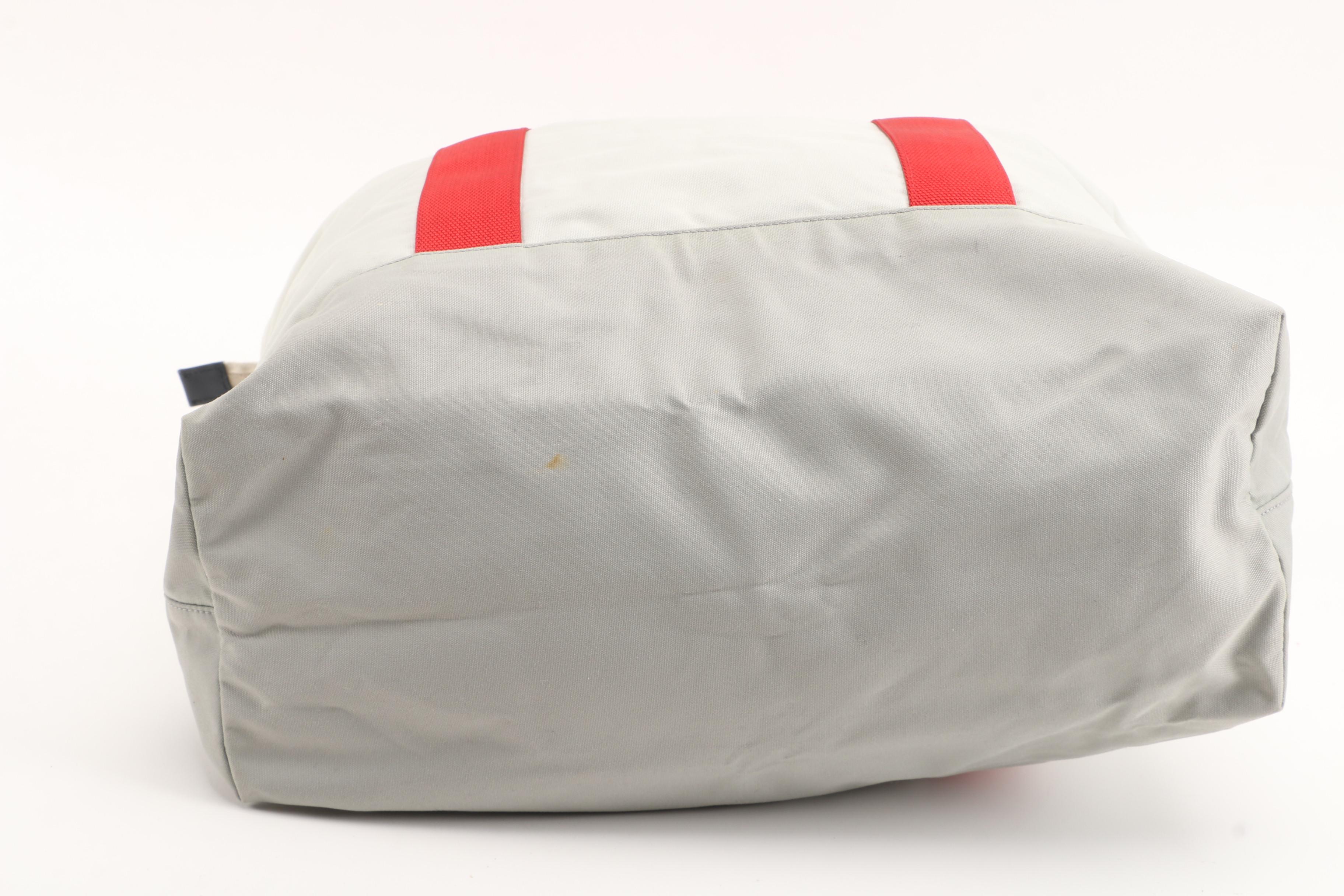 Prada Light Gray Canvas Tote with Red Nylon Straps