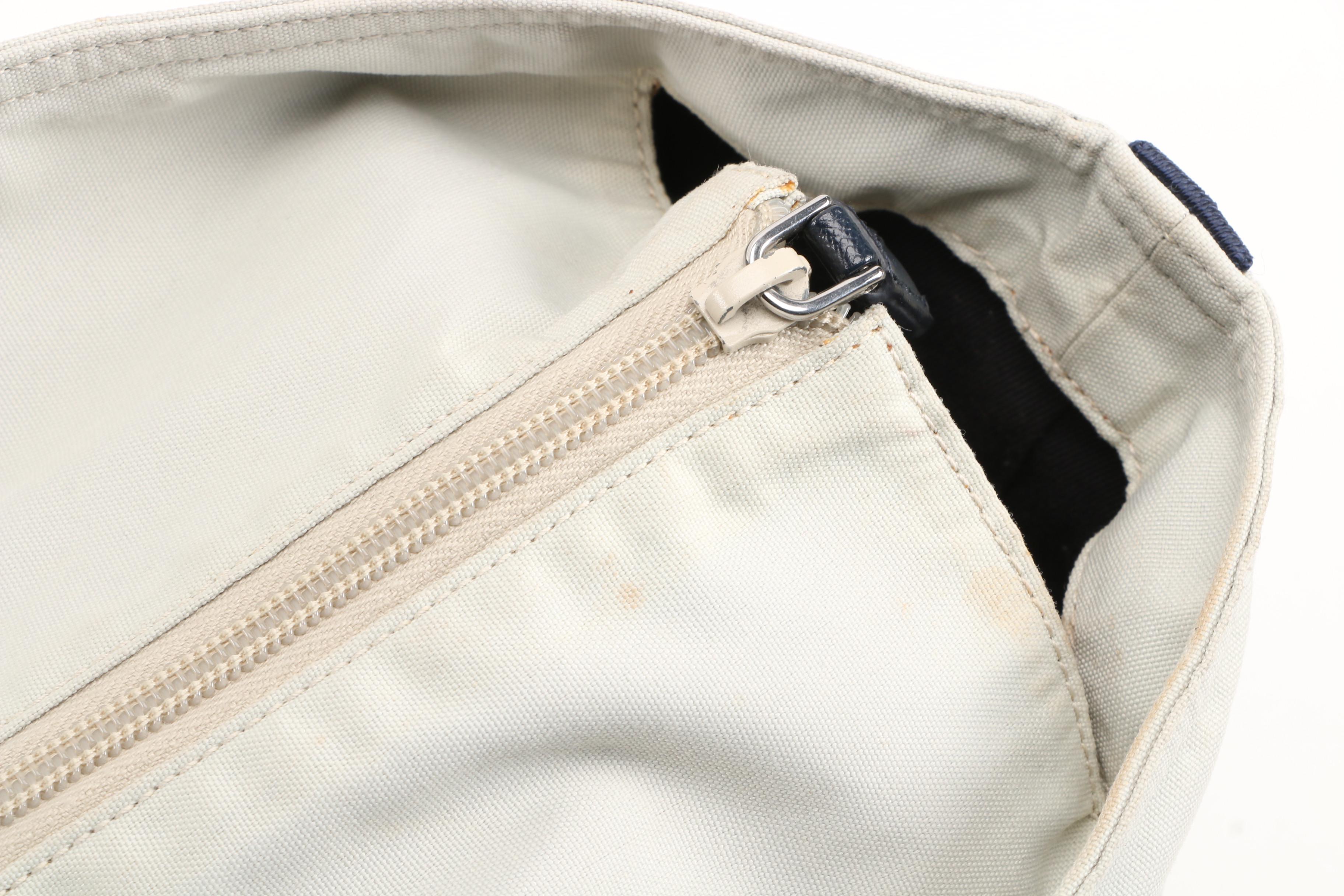 Prada Light Gray Canvas Tote with Red Nylon Straps