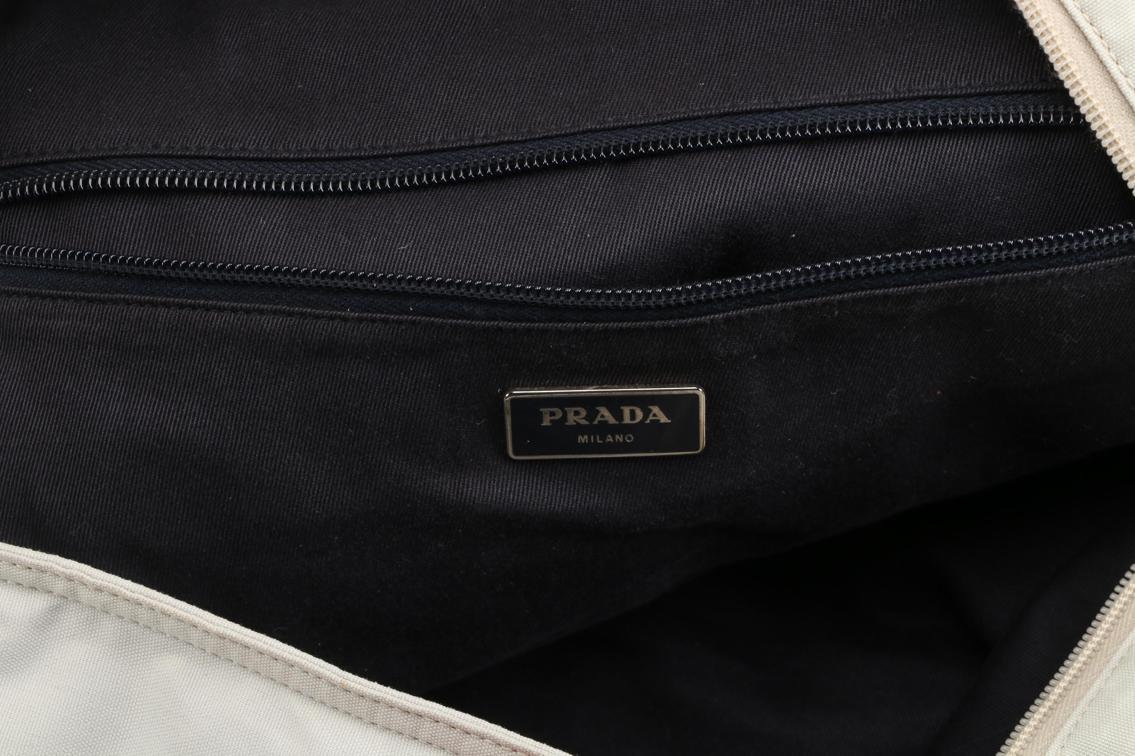 Prada Light Gray Canvas Tote with Red Nylon Straps