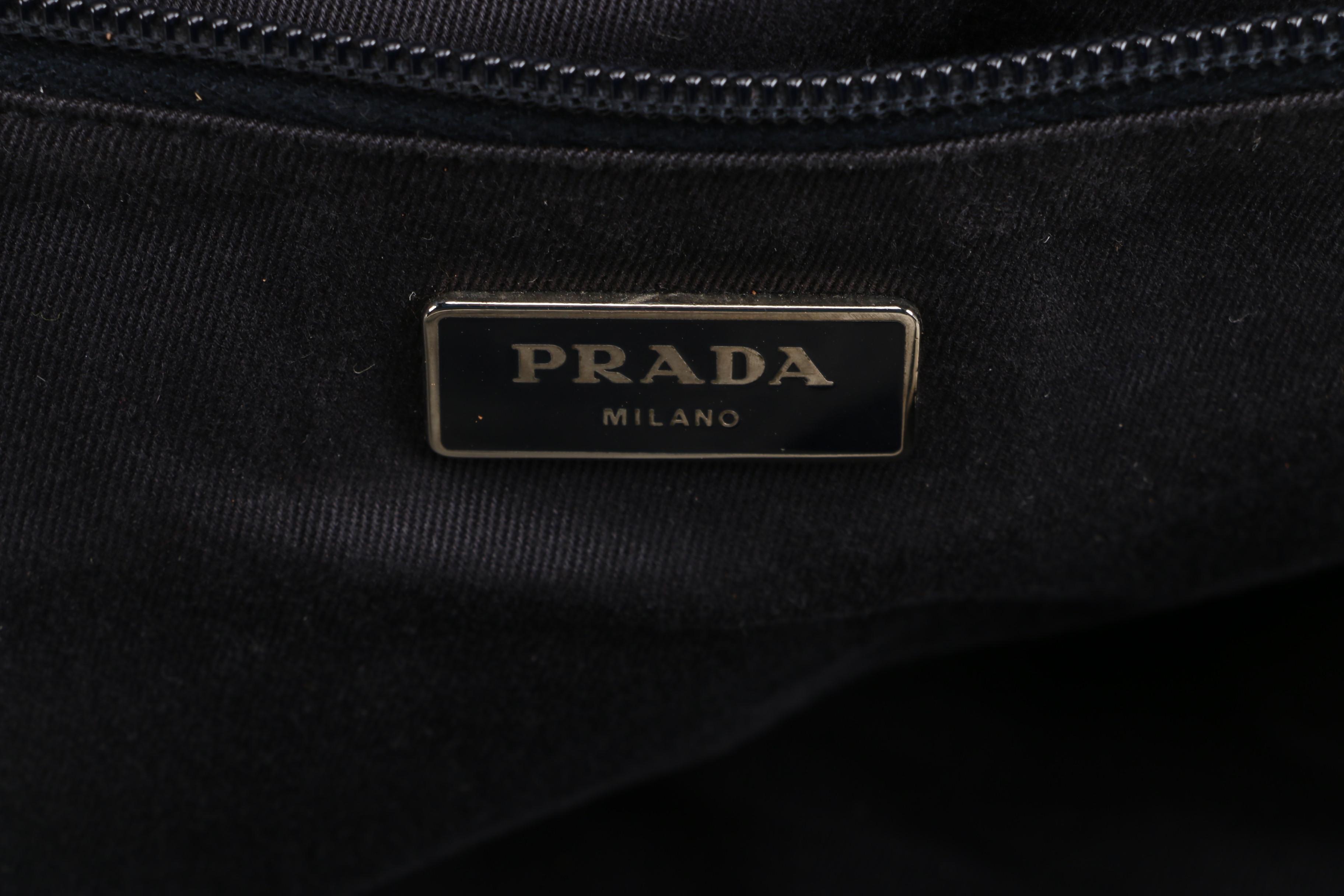 Prada Light Gray Canvas Tote with Red Nylon Straps
