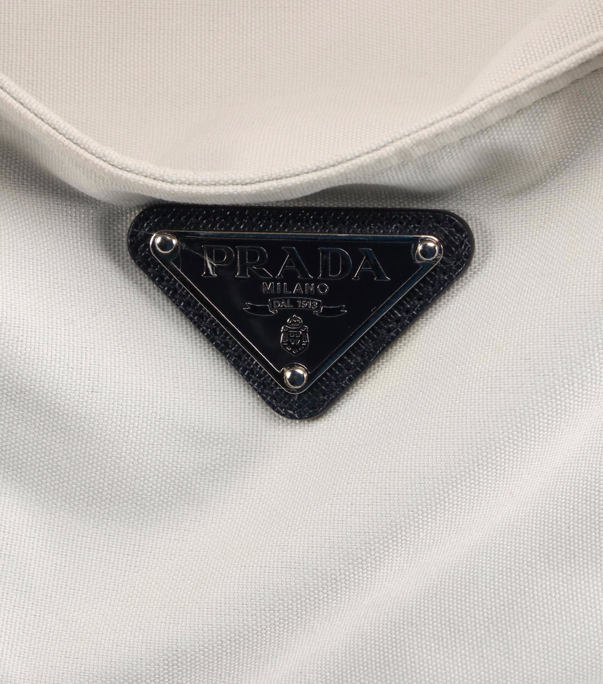 Prada Light Gray Canvas Tote with Red Nylon Straps