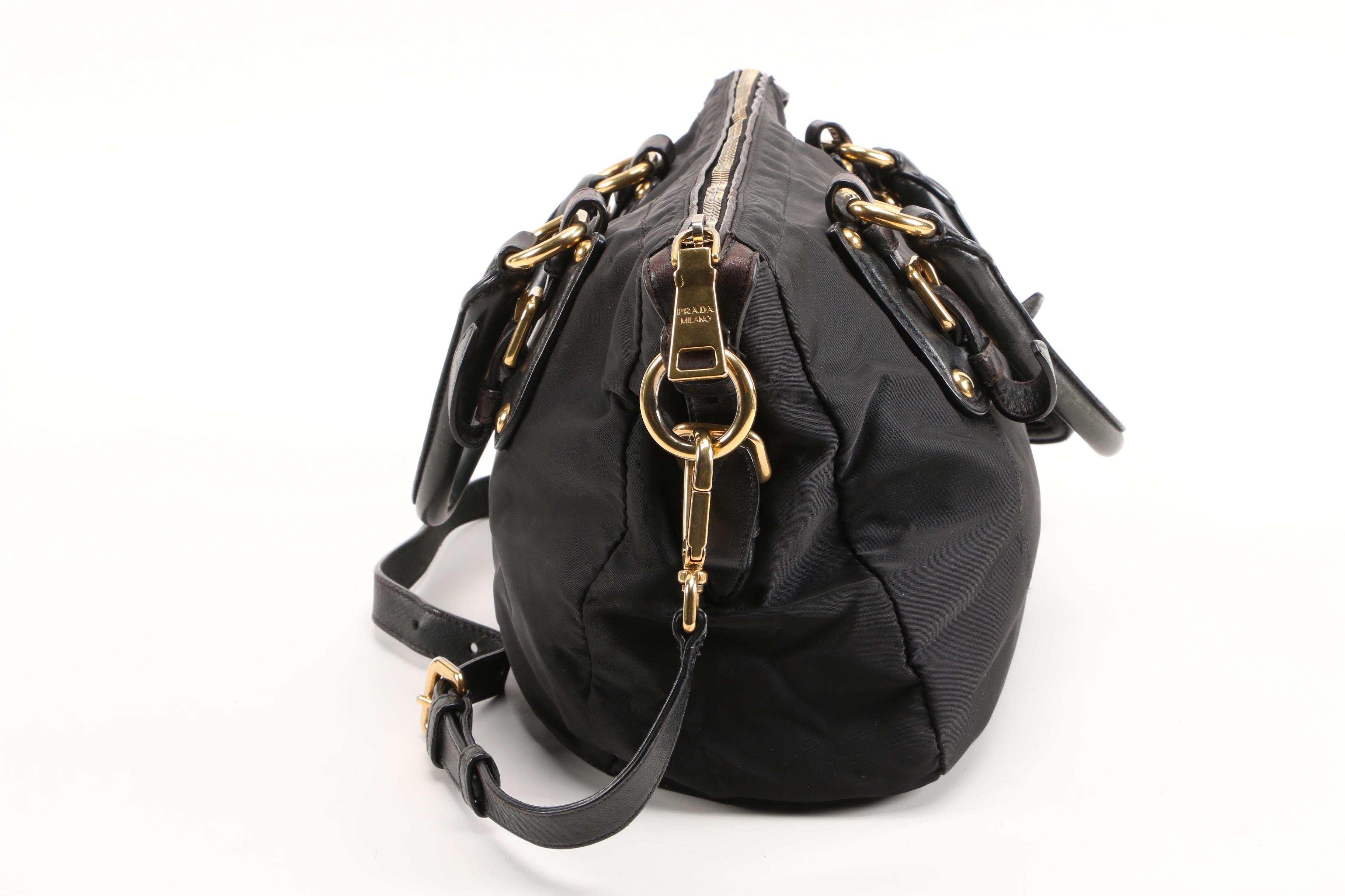 Prada Convertible Satchel in Black Tessuto Nylon with Leather Trim