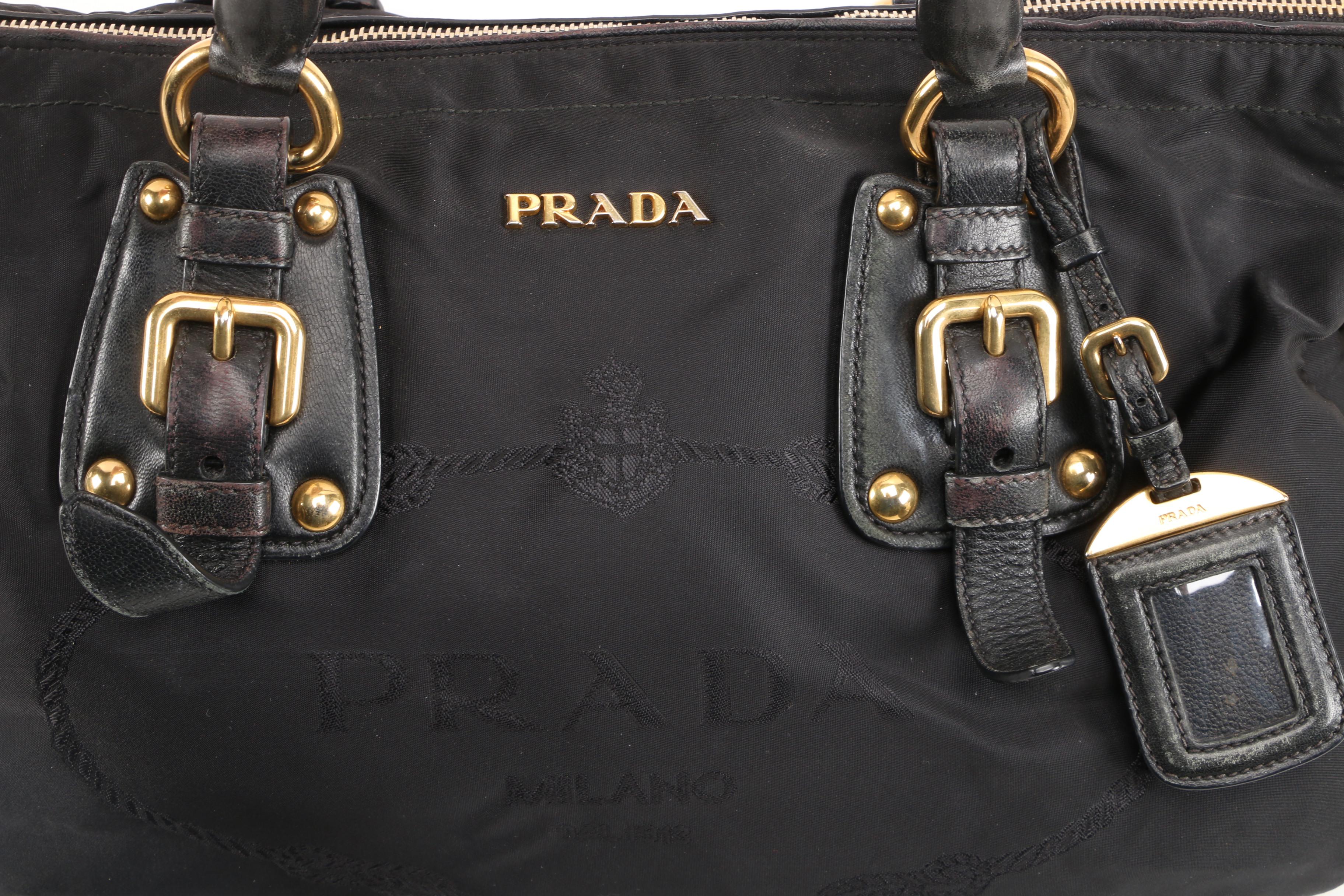 Prada Convertible Satchel in Black Tessuto Nylon with Leather Trim