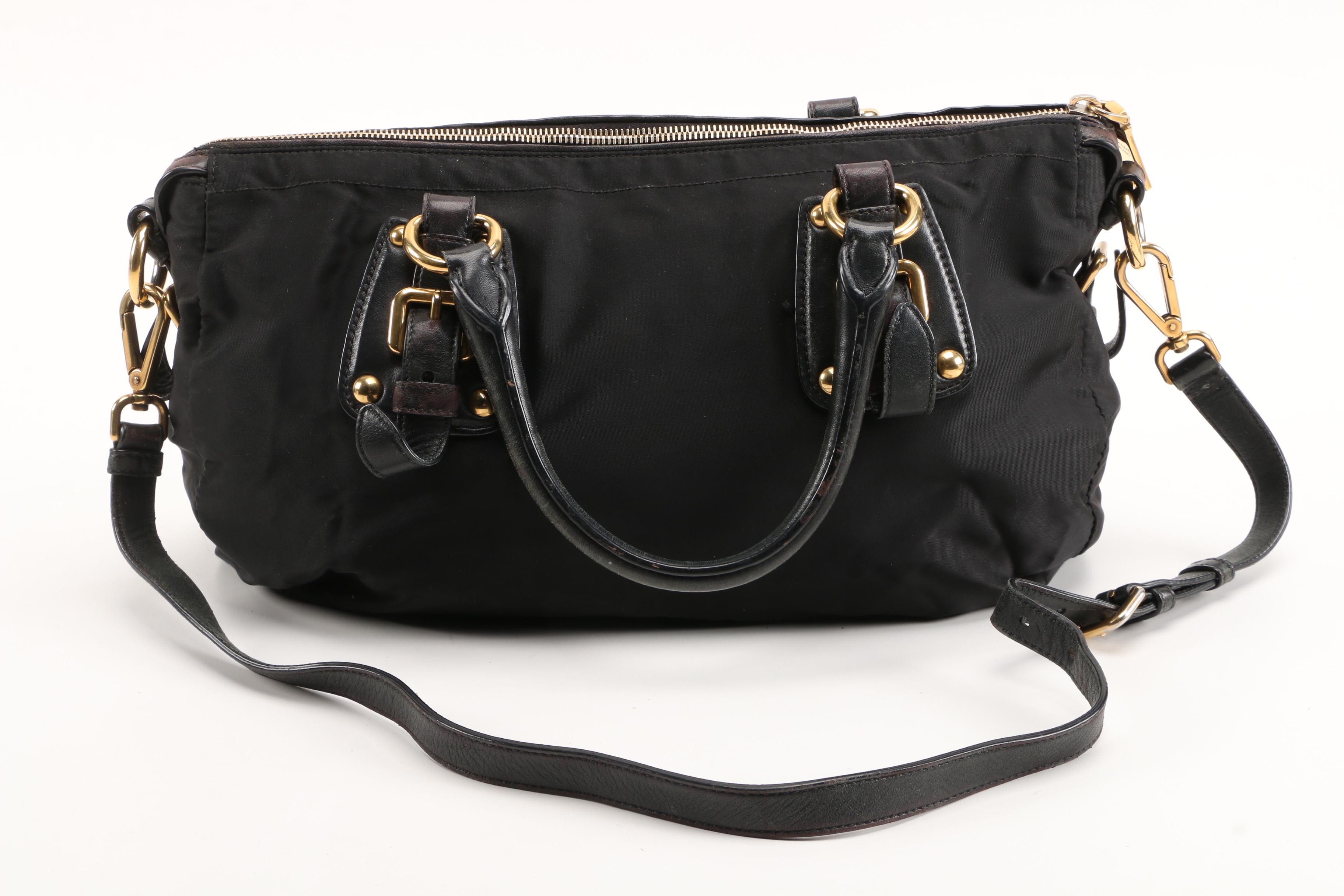 Prada Convertible Satchel in Black Tessuto Nylon with Leather Trim