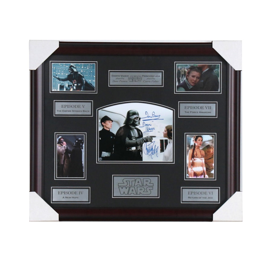 Framed Carrie Fisher and David Prowse Signed "Star Wars" Display  COA