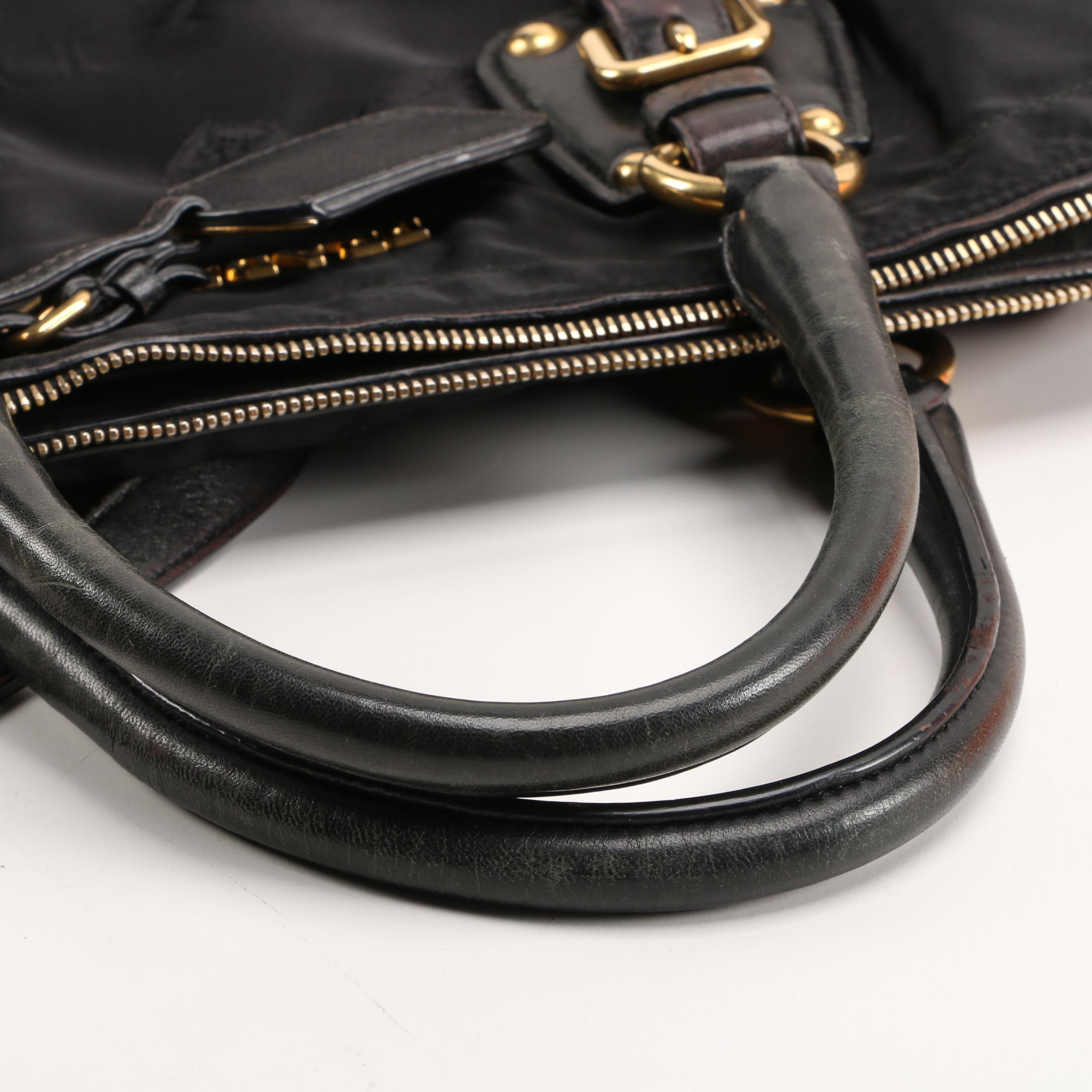 Prada Convertible Satchel in Black Tessuto Nylon with Leather Trim