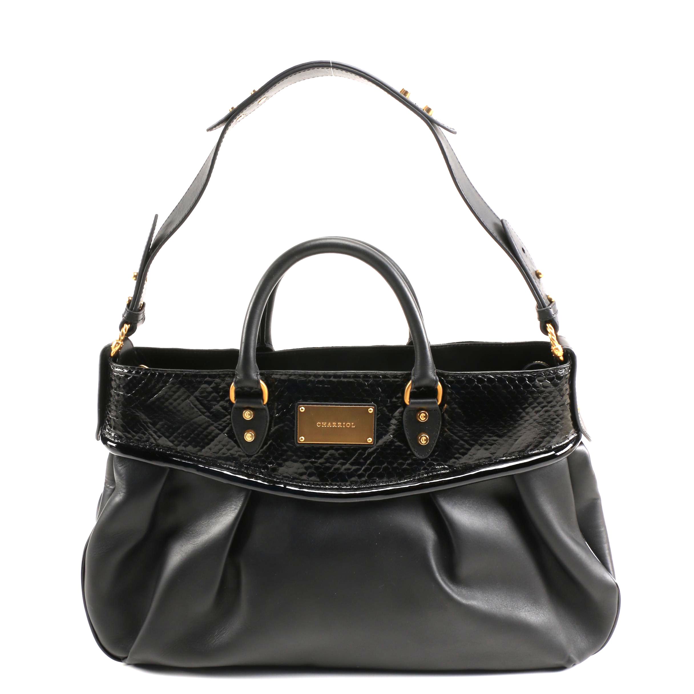 Charriol Black Leather and Snakeskin Large Aquarius Tote