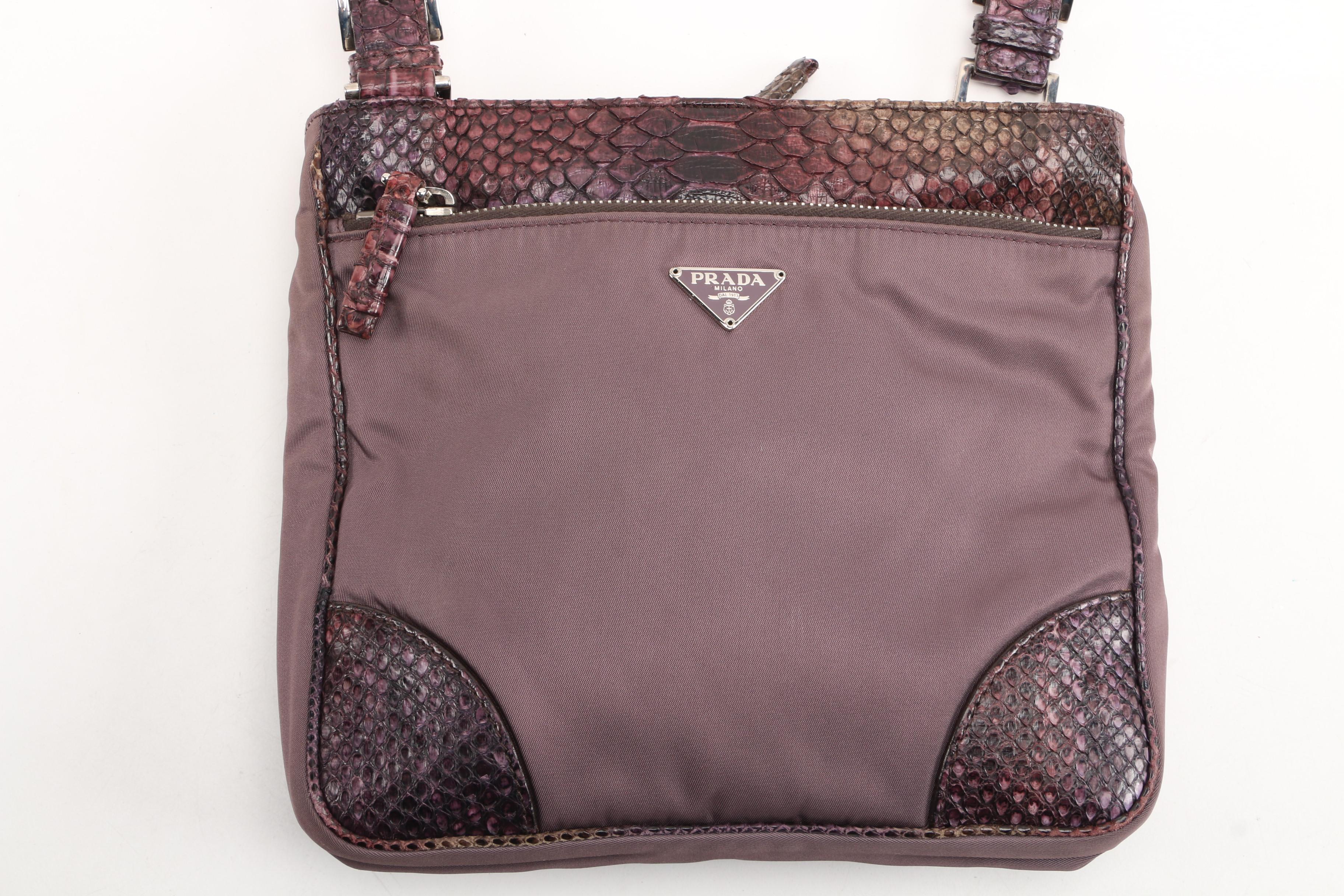 Prada Crossbody Bag in Mauve Tessuto Nylon with Dyed Snakeskin Trim, Vintage