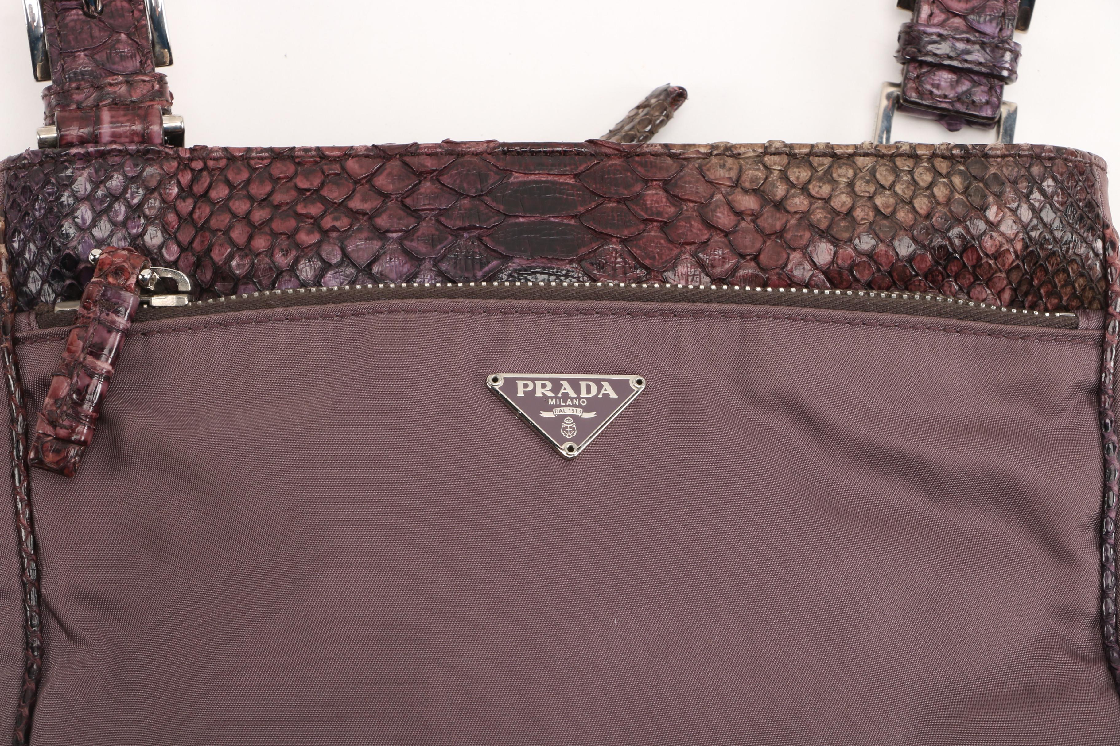 Prada Crossbody Bag in Mauve Tessuto Nylon with Dyed Snakeskin Trim, Vintage