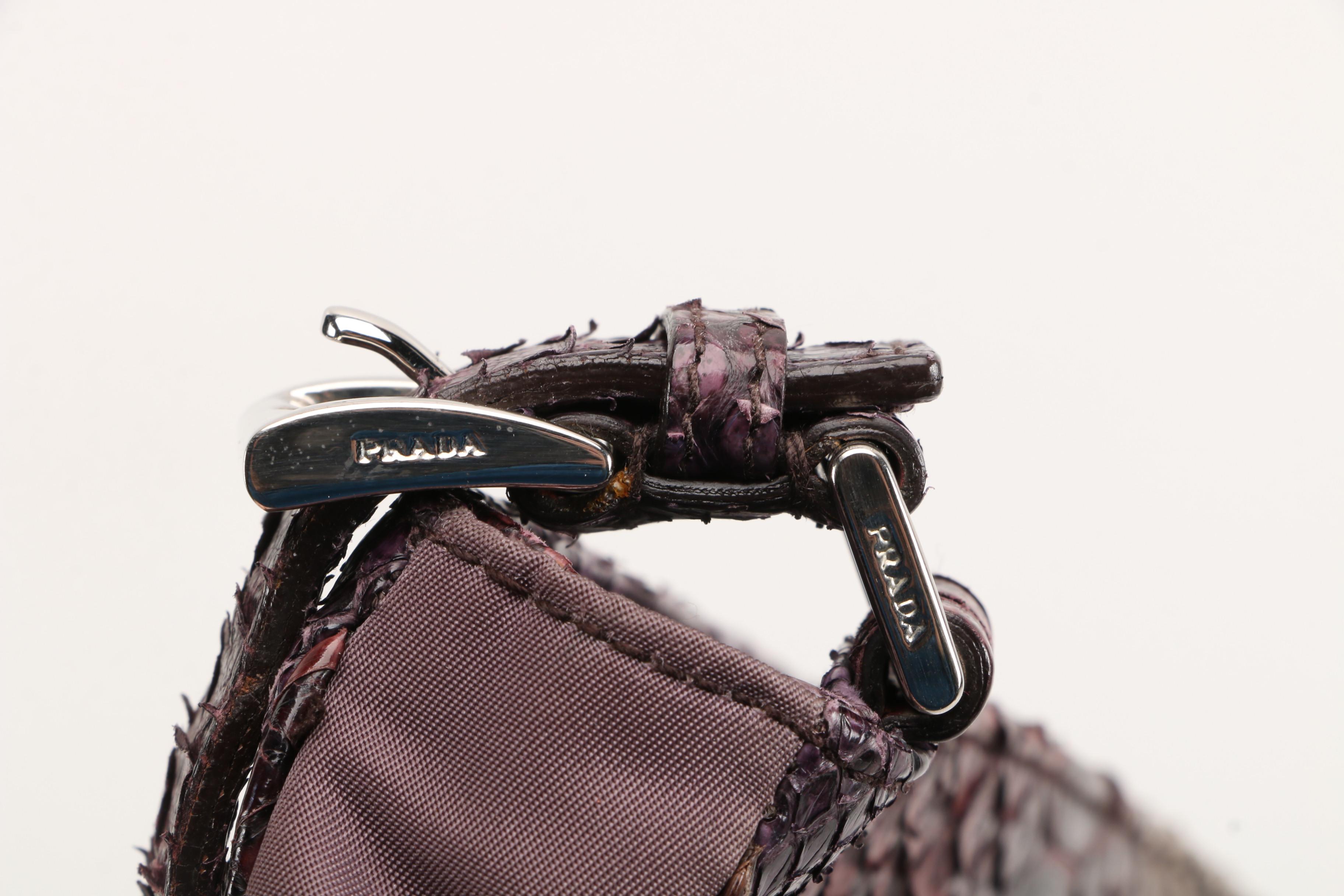 Prada Crossbody Bag in Mauve Tessuto Nylon with Dyed Snakeskin Trim, Vintage