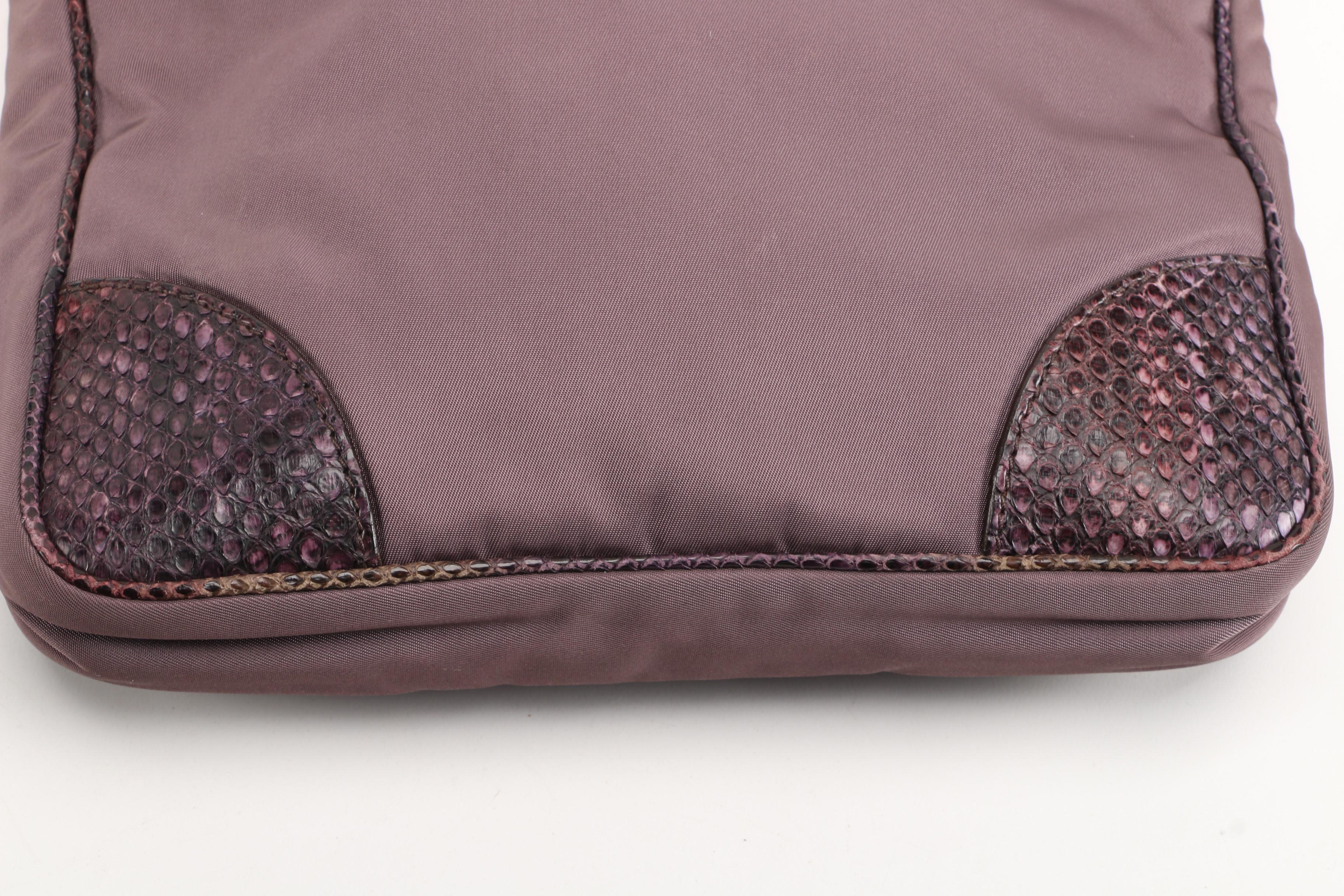 Prada Crossbody Bag in Mauve Tessuto Nylon with Dyed Snakeskin Trim, Vintage