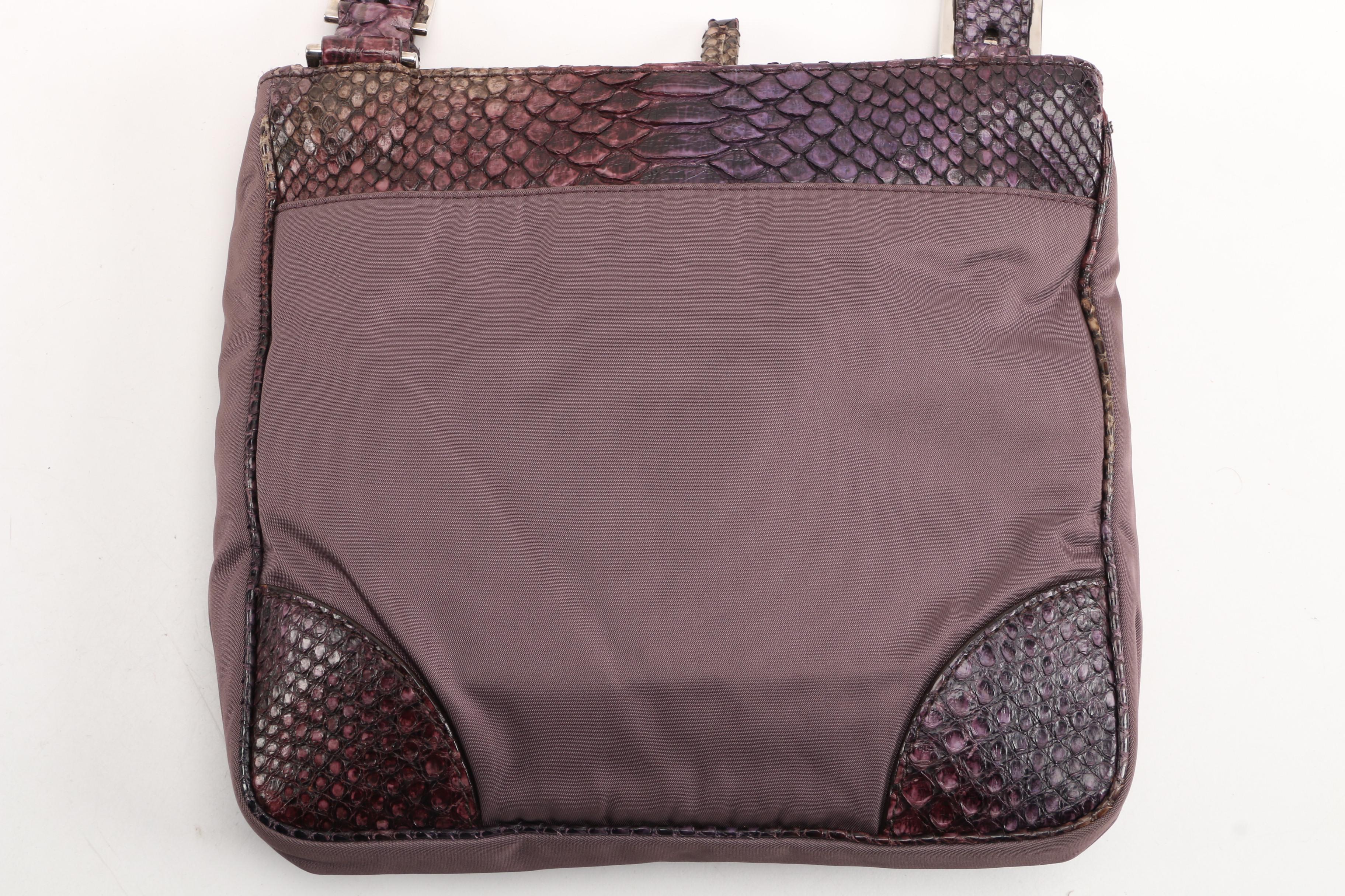 Prada Crossbody Bag in Mauve Tessuto Nylon with Dyed Snakeskin Trim, Vintage