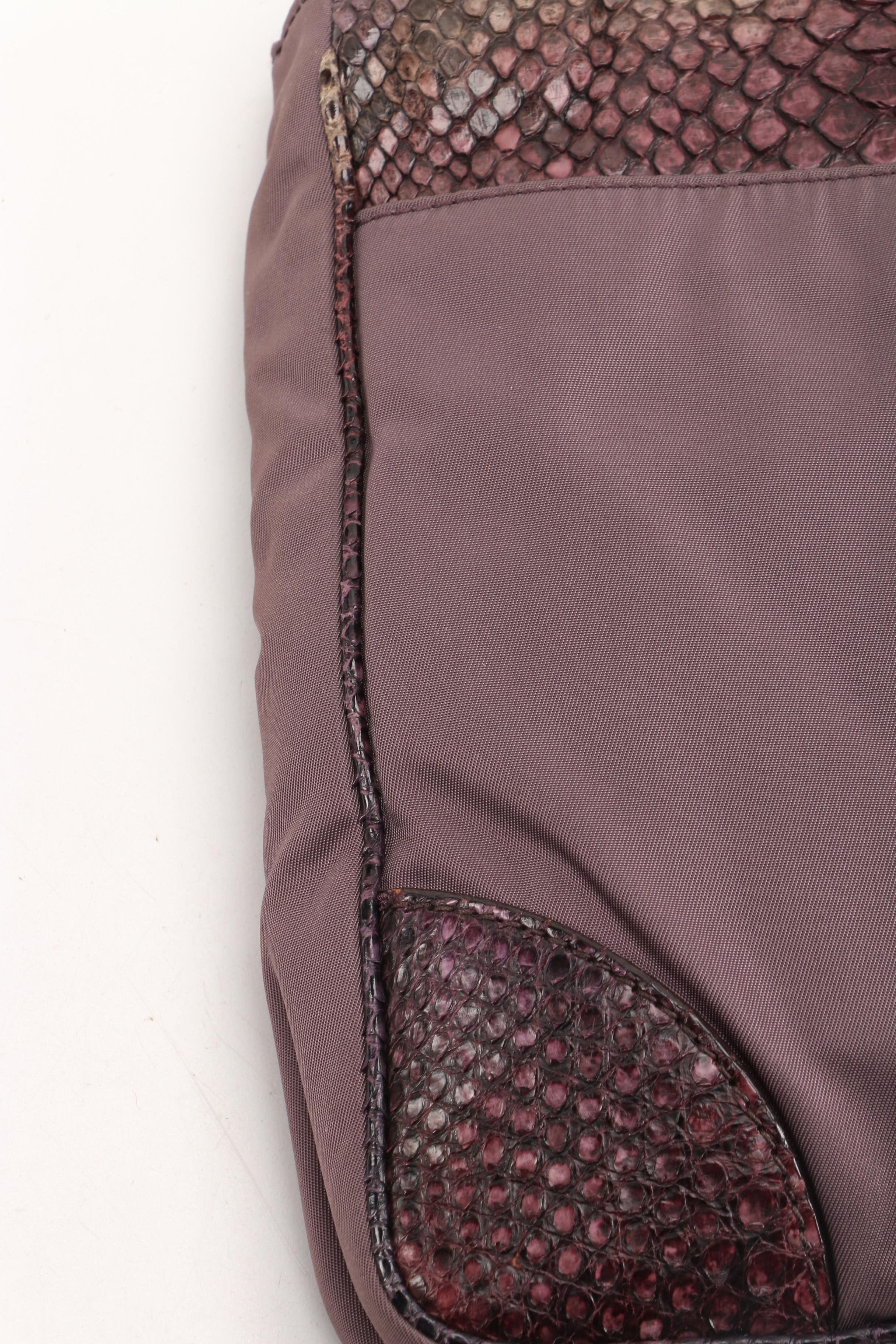 Prada Crossbody Bag in Mauve Tessuto Nylon with Dyed Snakeskin Trim, Vintage