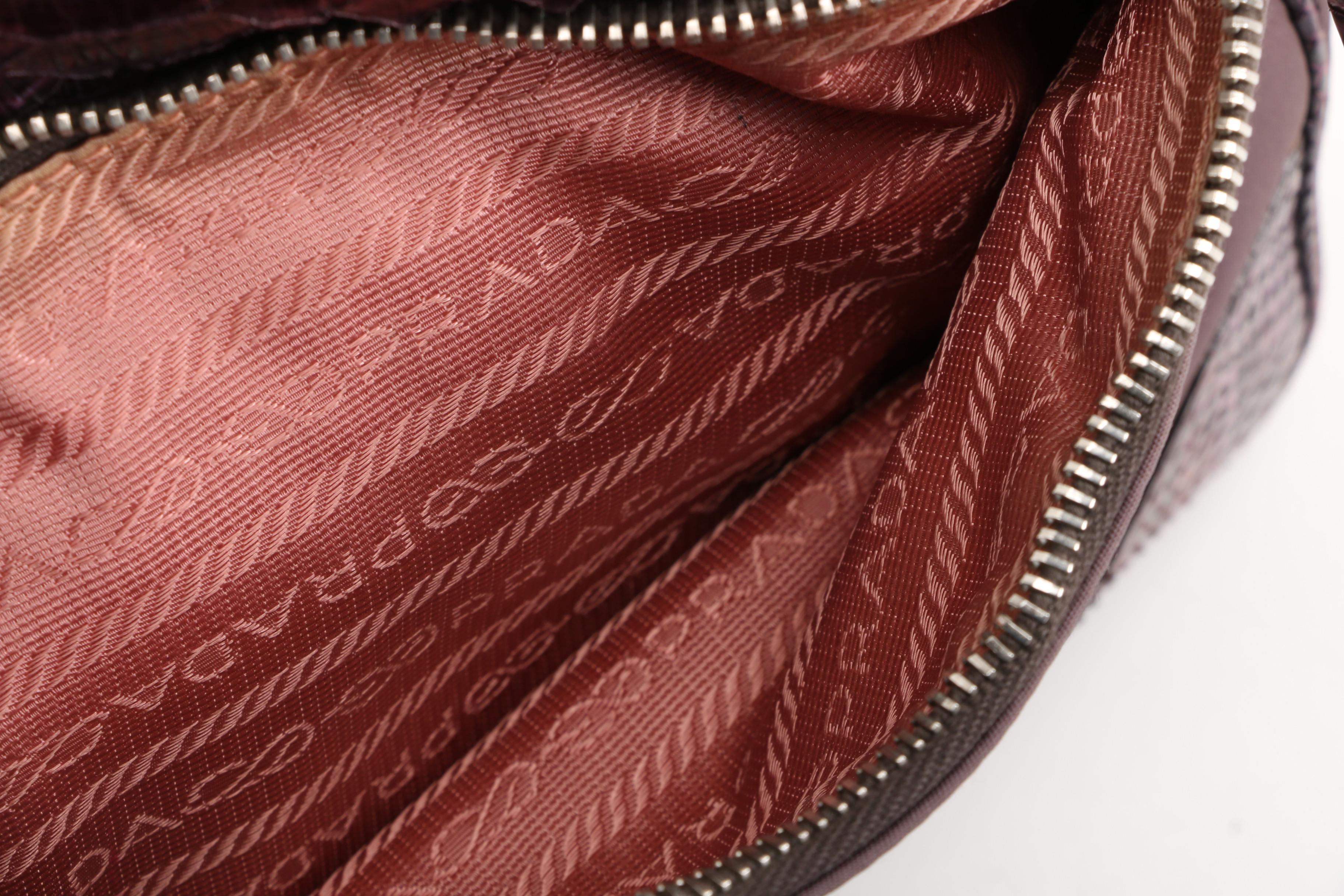 Prada Crossbody Bag in Mauve Tessuto Nylon with Dyed Snakeskin Trim, Vintage