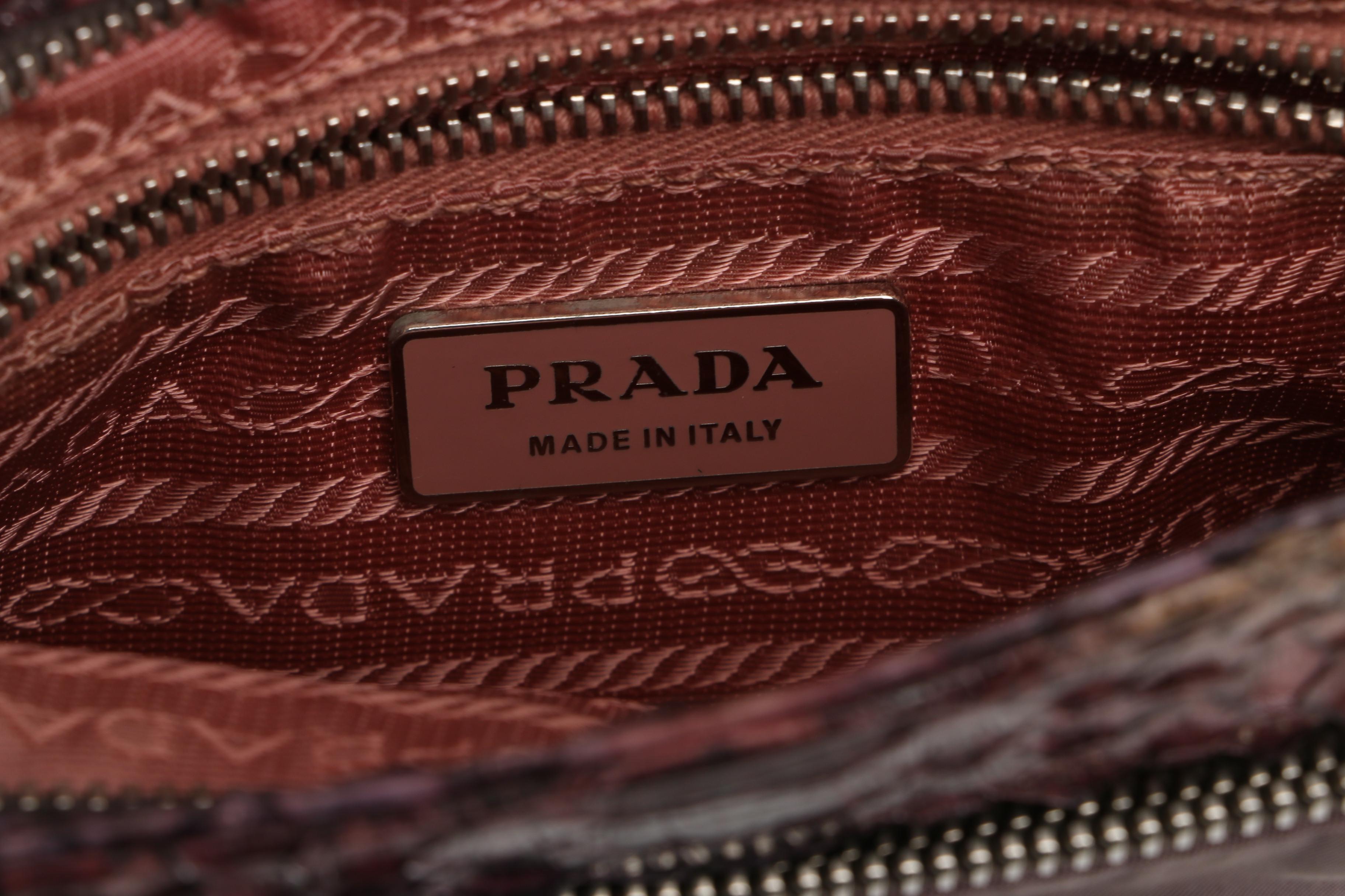 Prada Crossbody Bag in Mauve Tessuto Nylon with Dyed Snakeskin Trim, Vintage