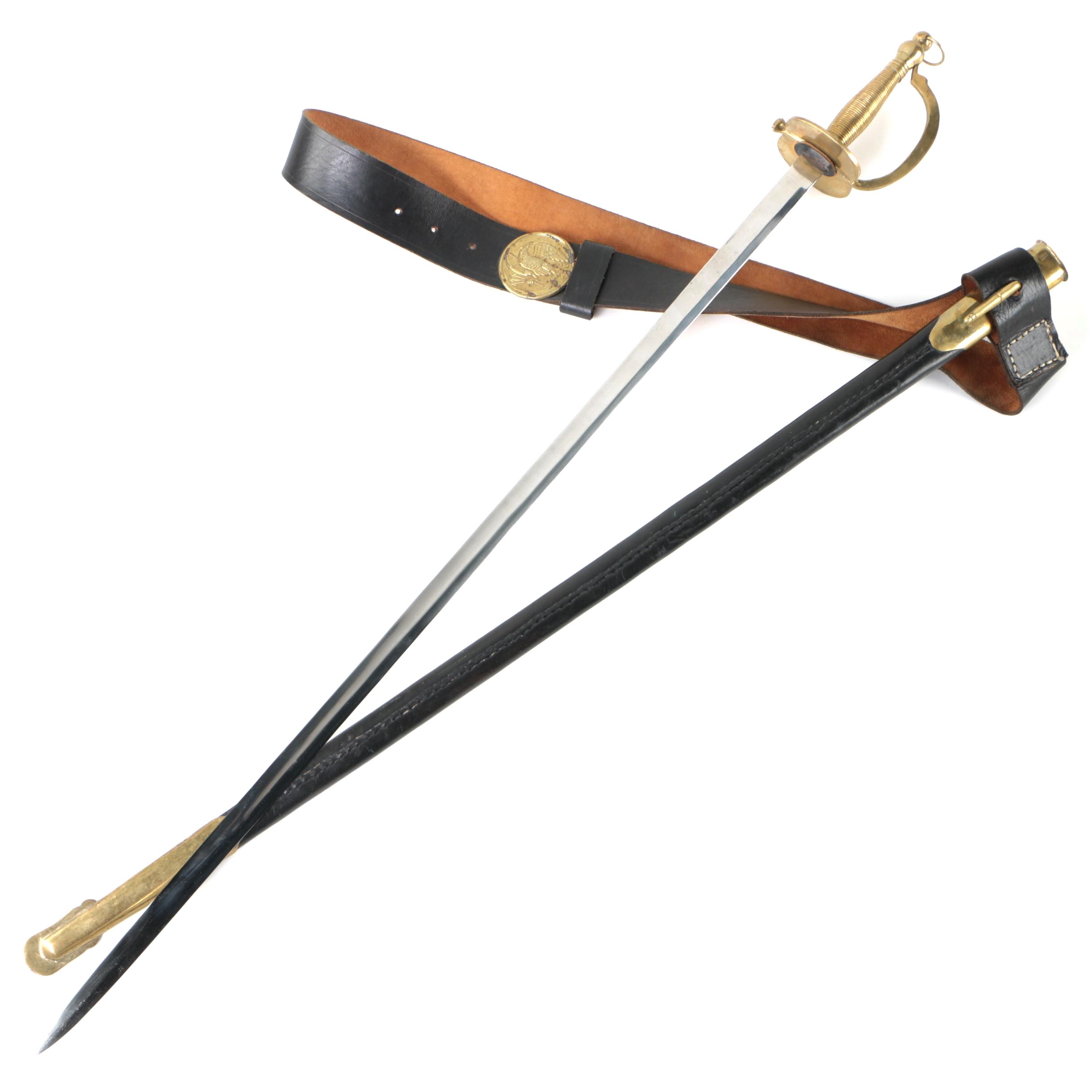 "M1840" Musician's Civil War Sword with Scabbard and Leather Belt, Replica