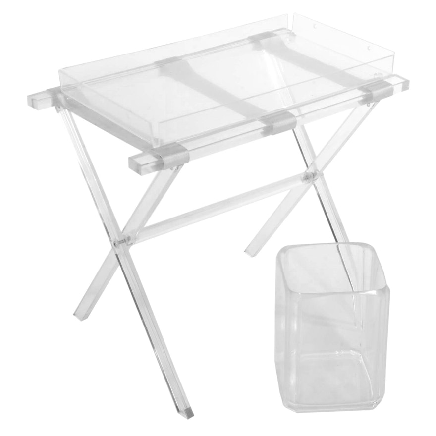 Lucite Luggage Stand, Waste Basket and Tray, Late 20th Century