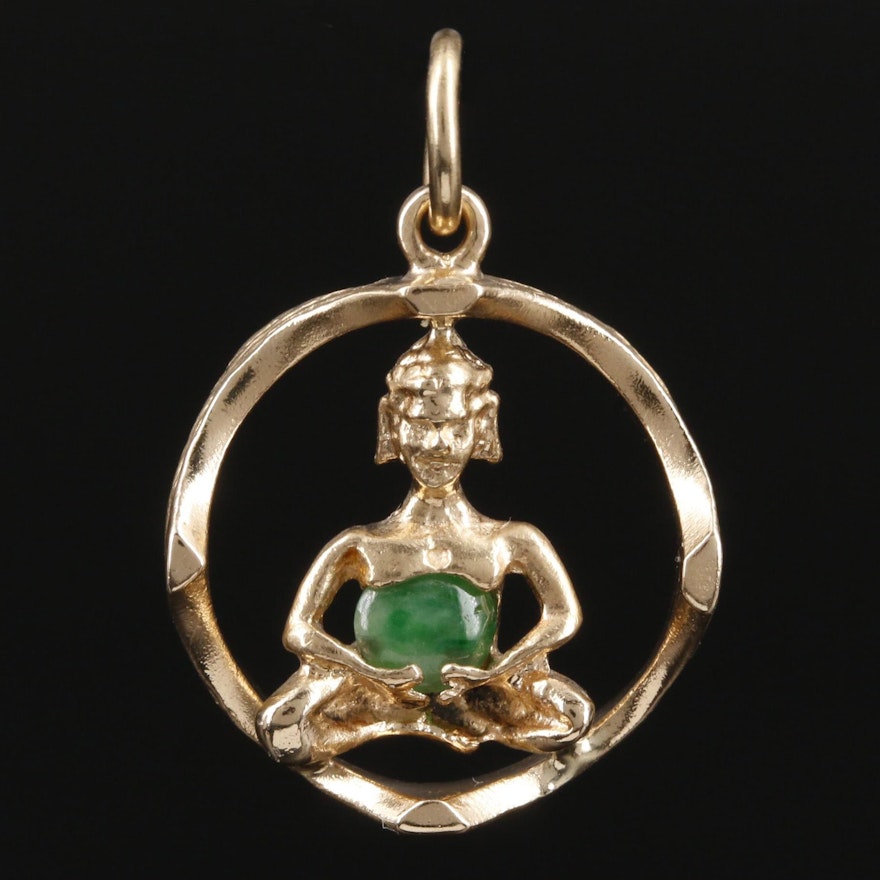 14K Yellow Gold Jadeite Buddha Pendant