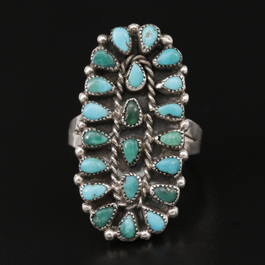 Southwestern Style Sterling Silver Turquoise Petit Point Ring