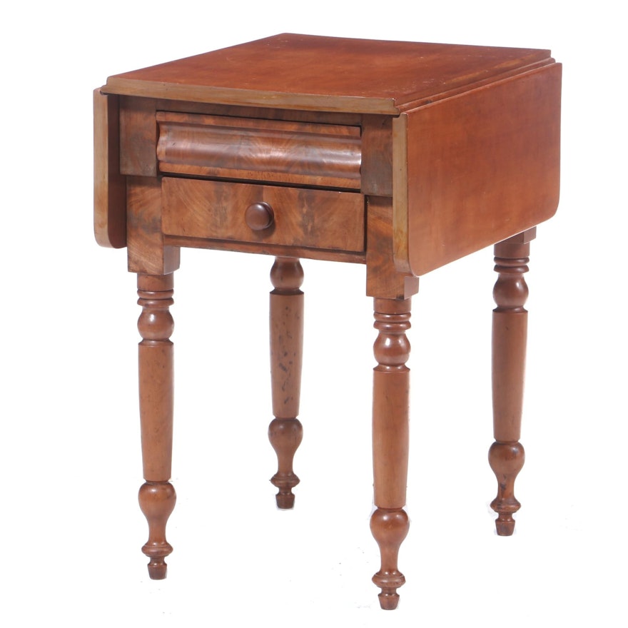 American Empire Cherry and Mahogany Drop-Leaf Side Table, Mid-19th Century