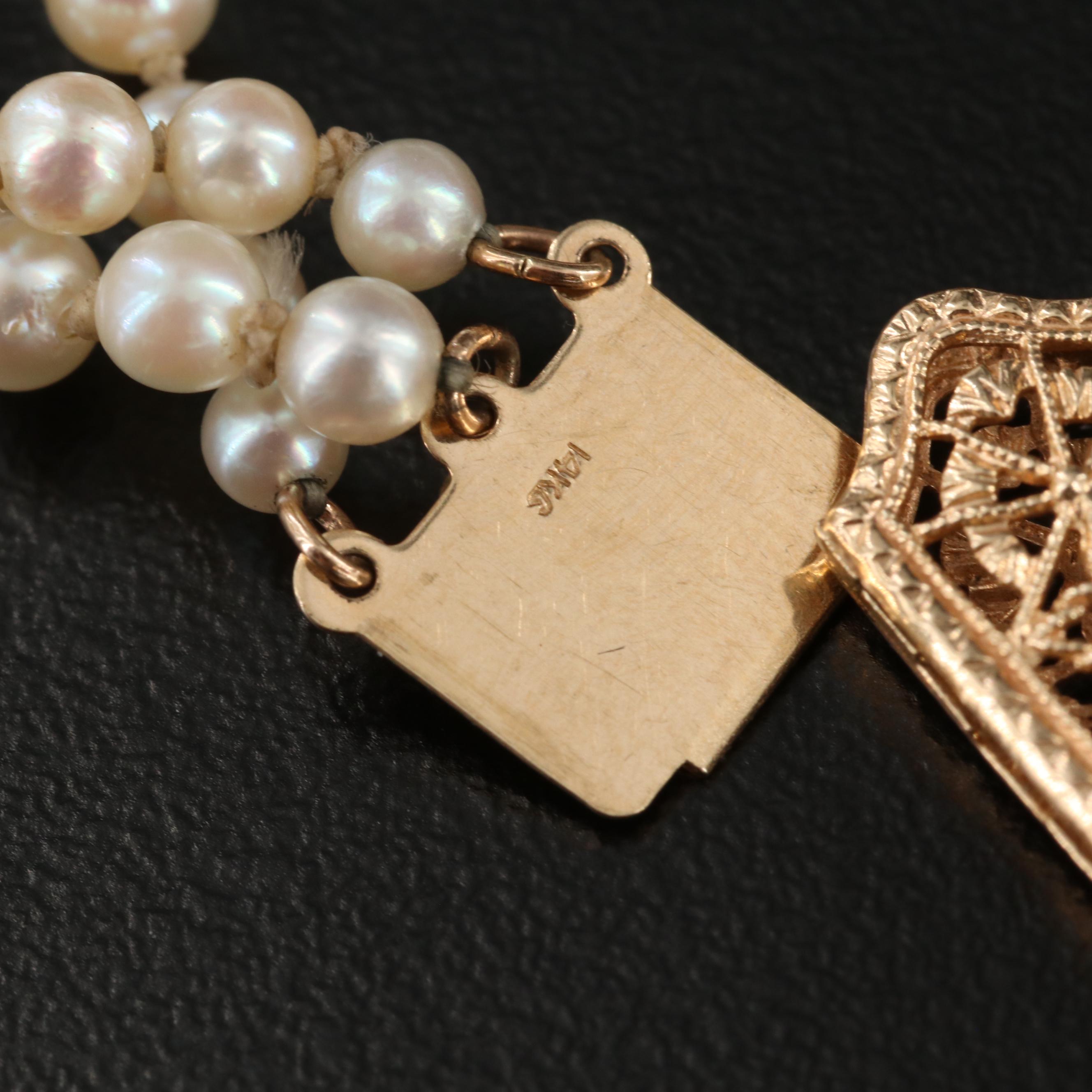 Vintage Graduated Cultured Pearl Triple Strand Bracelet With 14K Gold Clasp