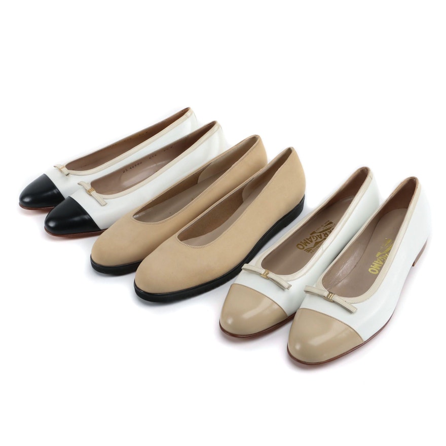 Salvatore Ferragamo Leather and Suede Flats, Including Boutique