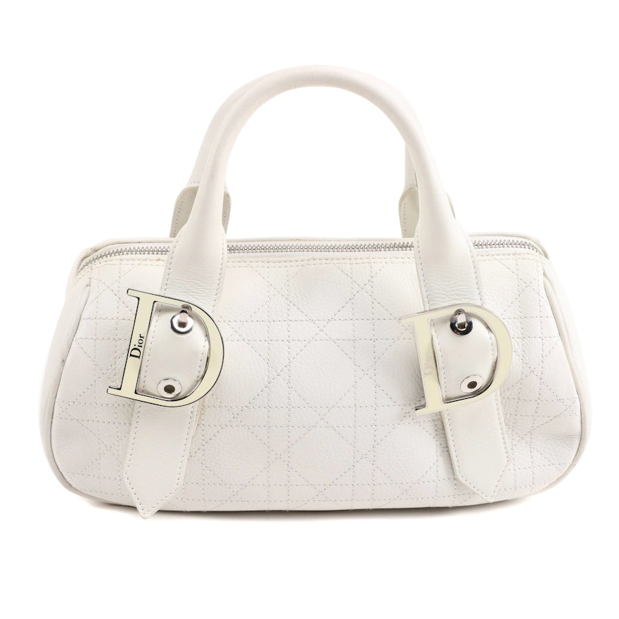 Christian Dior Bowler Bag in White Cannage Quilted Leather