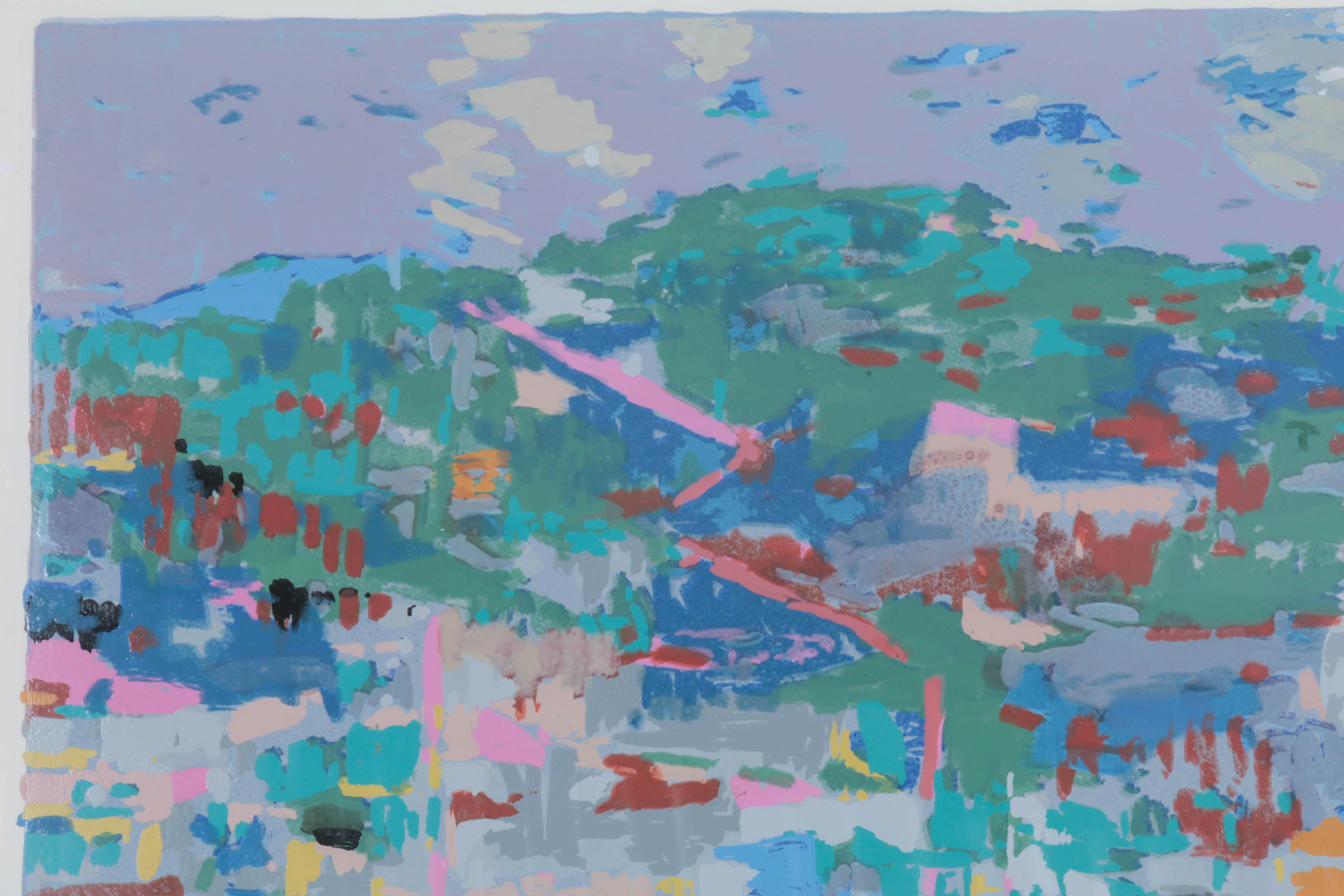 Pang Jen Serigraph "Pink Cruise and Green Mountains"