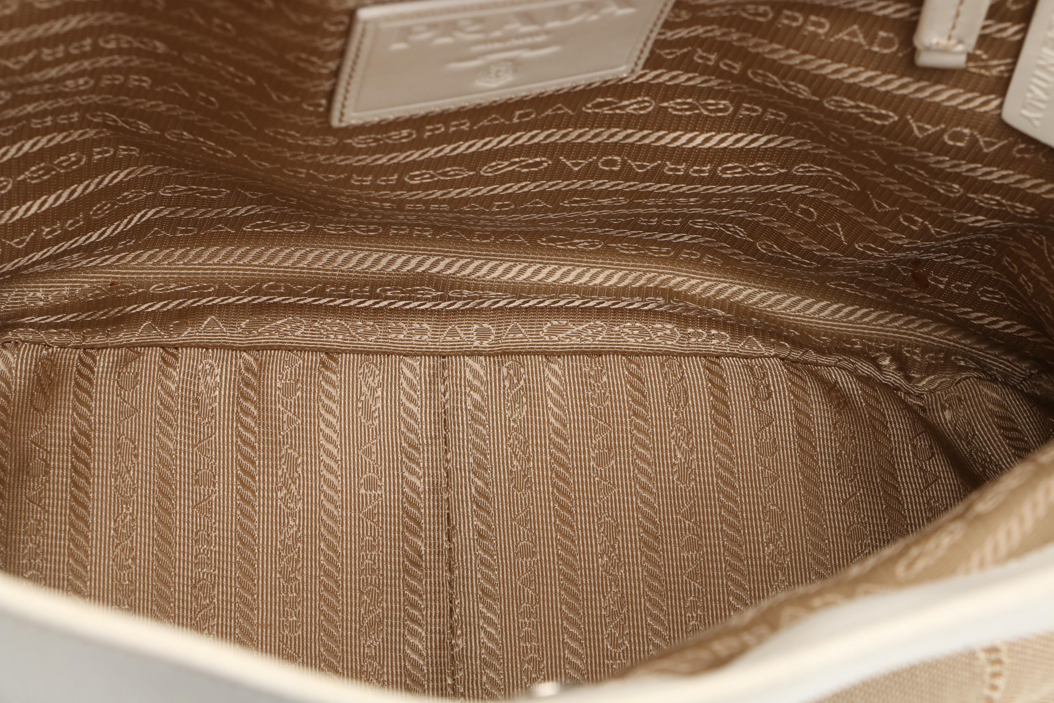 Prada Canapa Jacquard and White Leather Shoulder Bag