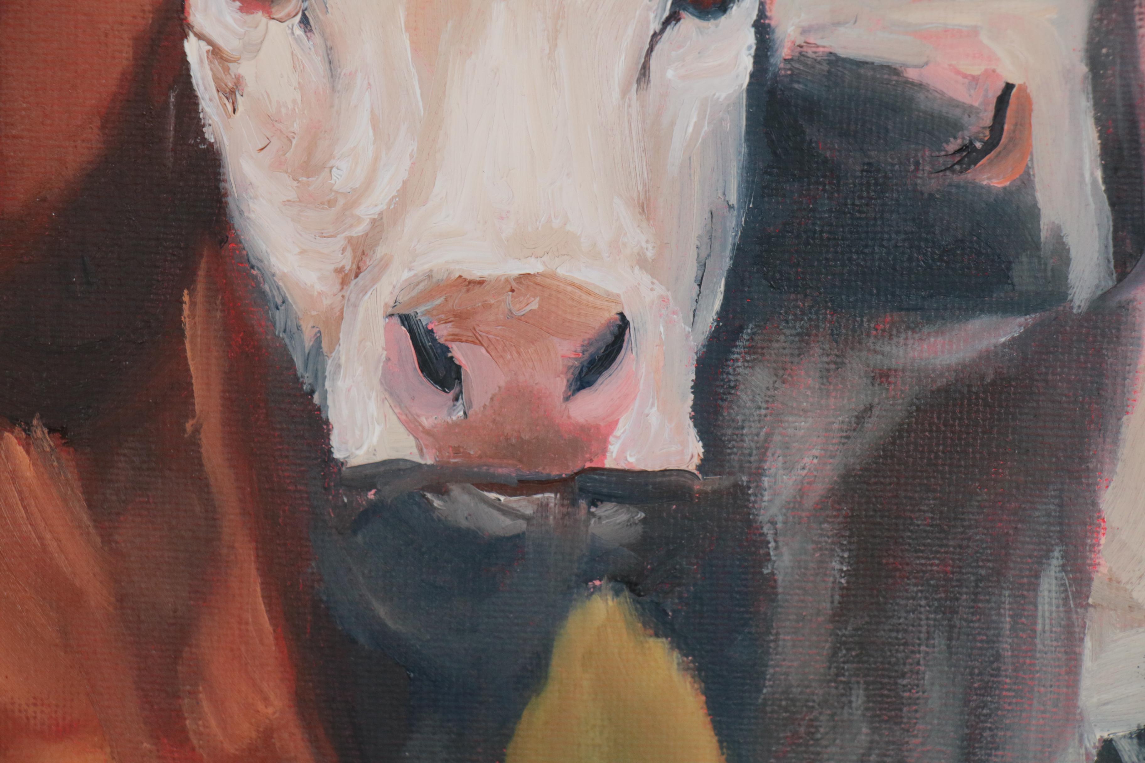 Oil Painting of Cow with Calf