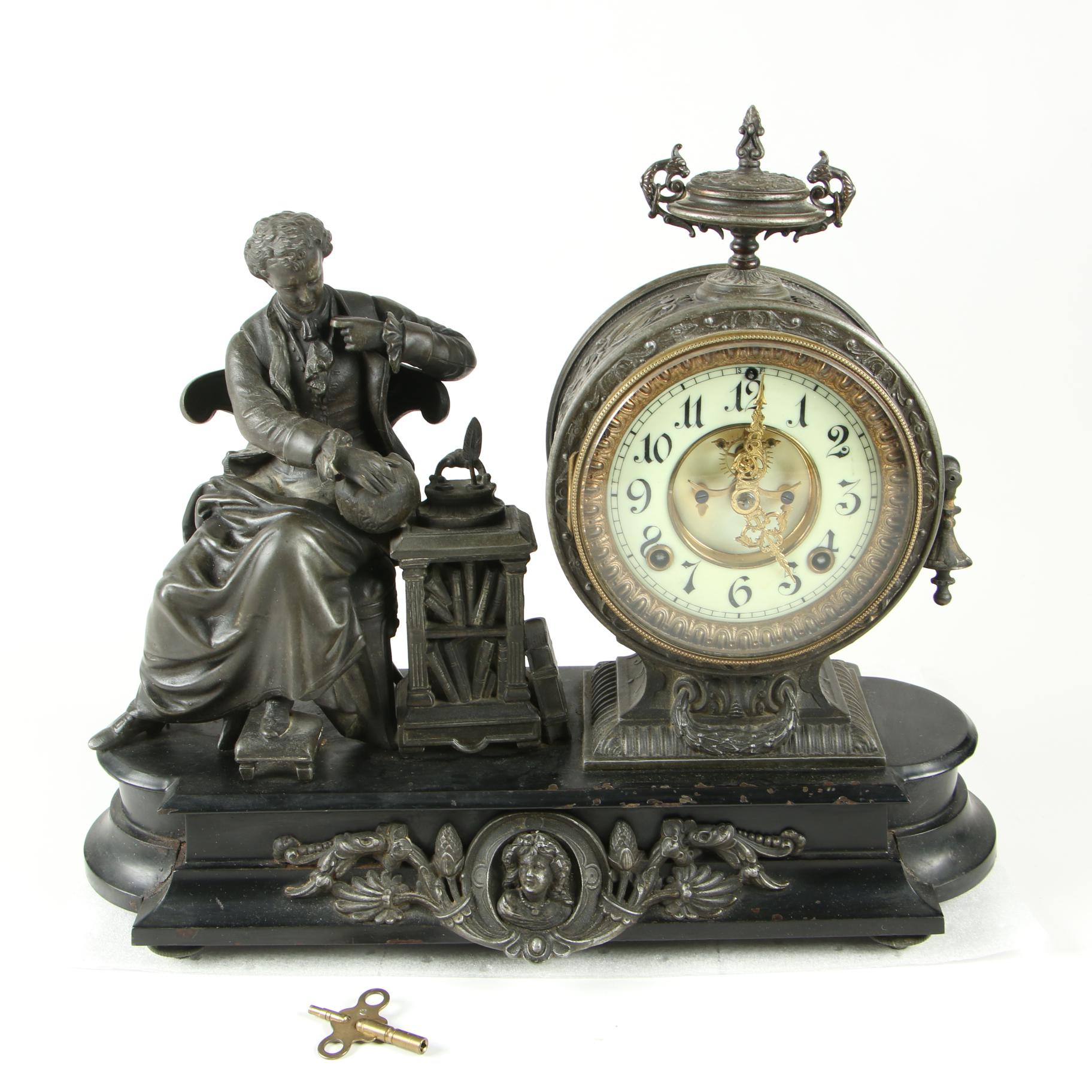 Ansonia Figural Mantle Clock of Isaac Newton