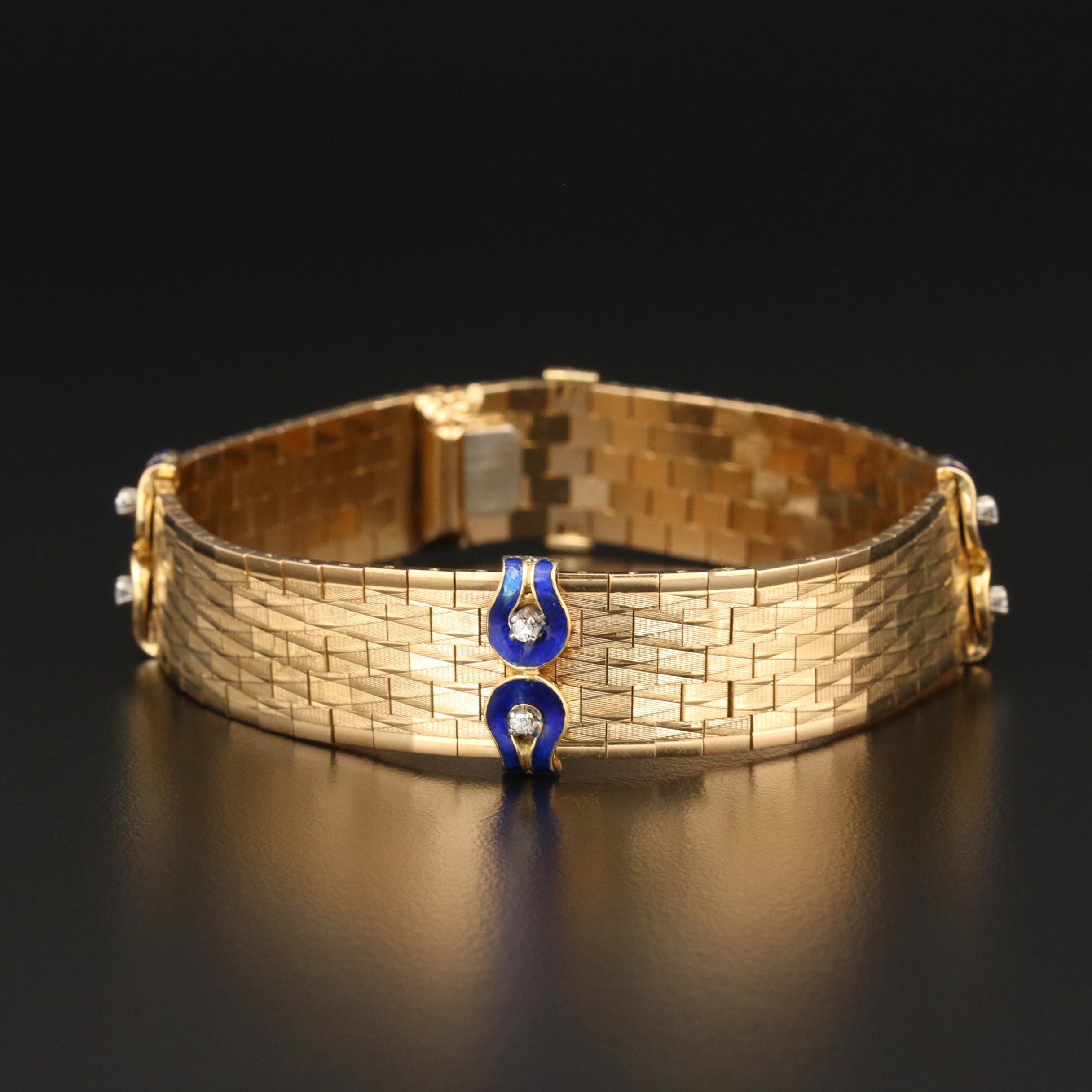 18K Yellow Gold Diamond and Enamel Bracelet