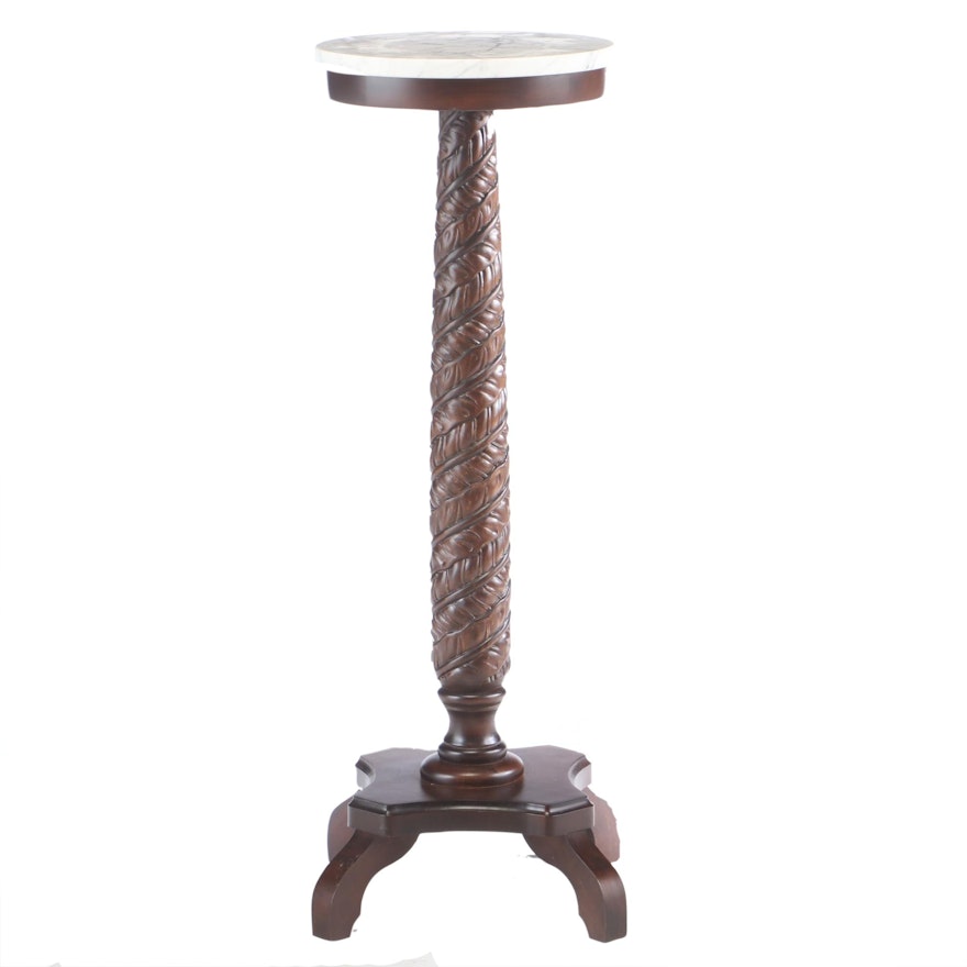 Victorian Walnut and Marble Candlestand, Late 19th Century