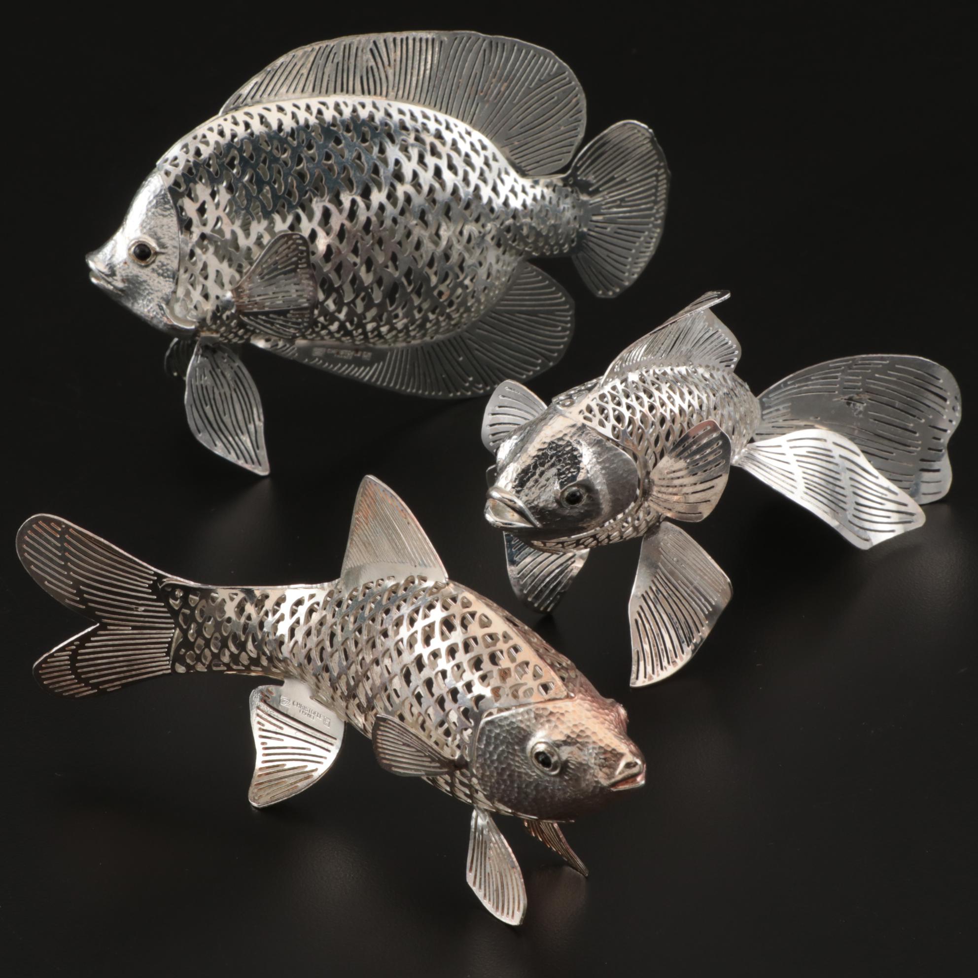 Christofle Silver Plate Fish Figurines From The Lumiere D'Argent Collection