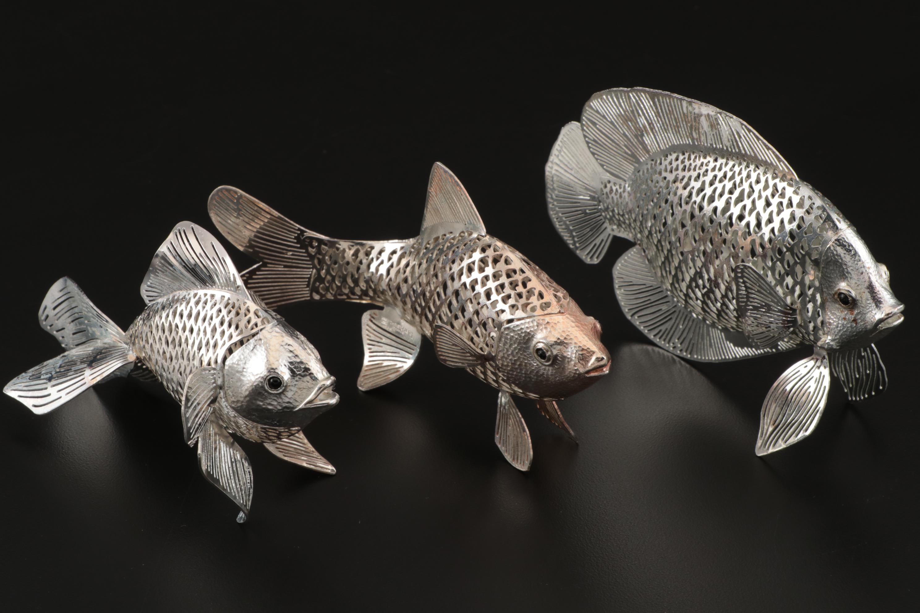 Christofle Silver Plate Fish Figurines From The Lumiere D'Argent Collection