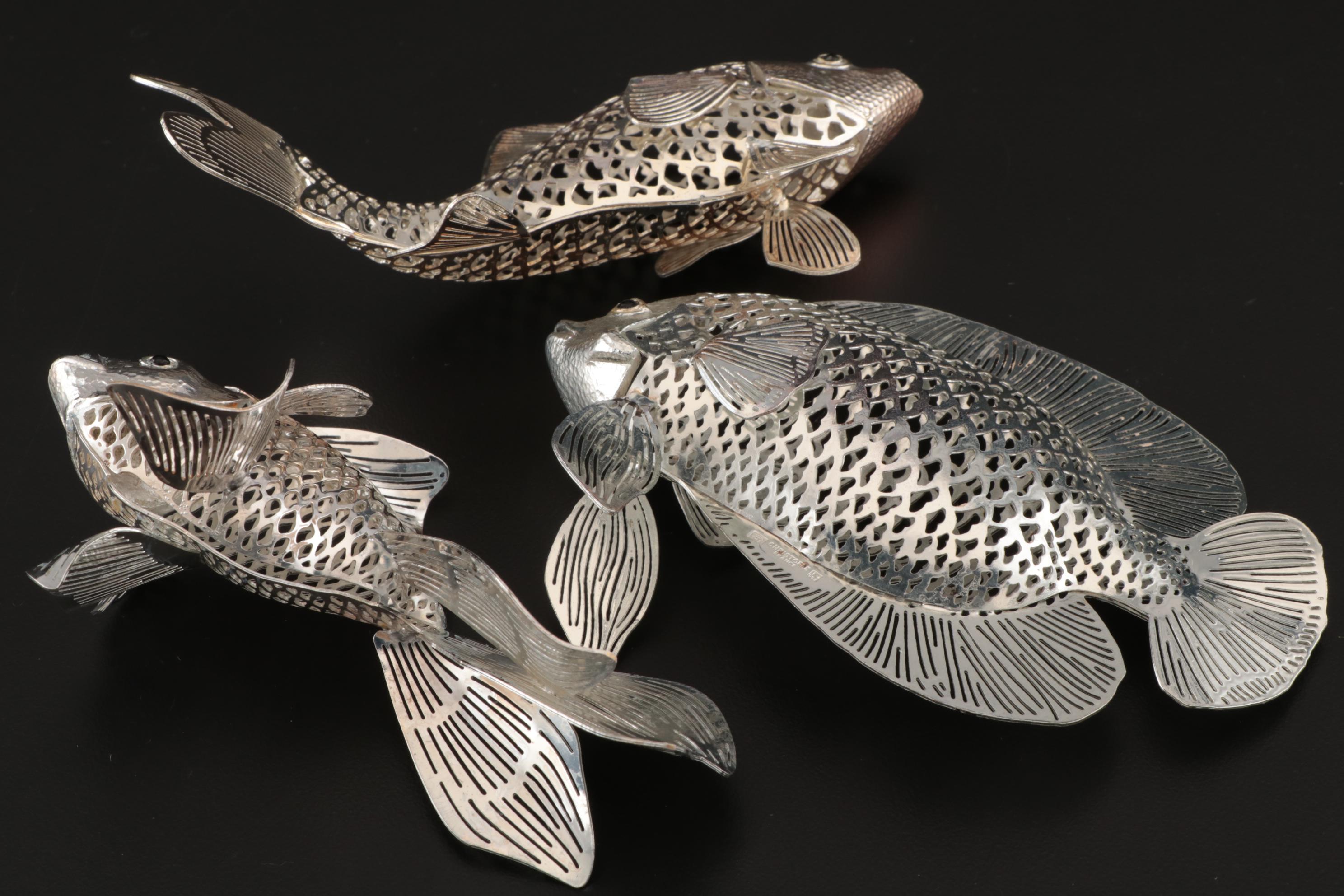 Christofle Silver Plate Fish Figurines From The Lumiere D'Argent Collection