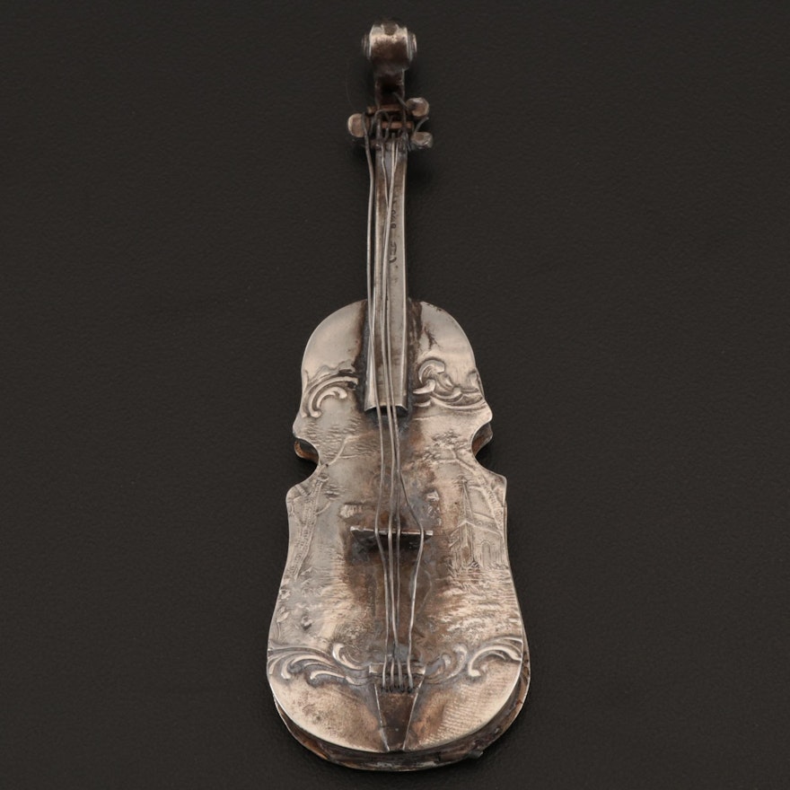 German 800 Silver Violin-Form Trinket Box, Late 19th to Early 20th Century
