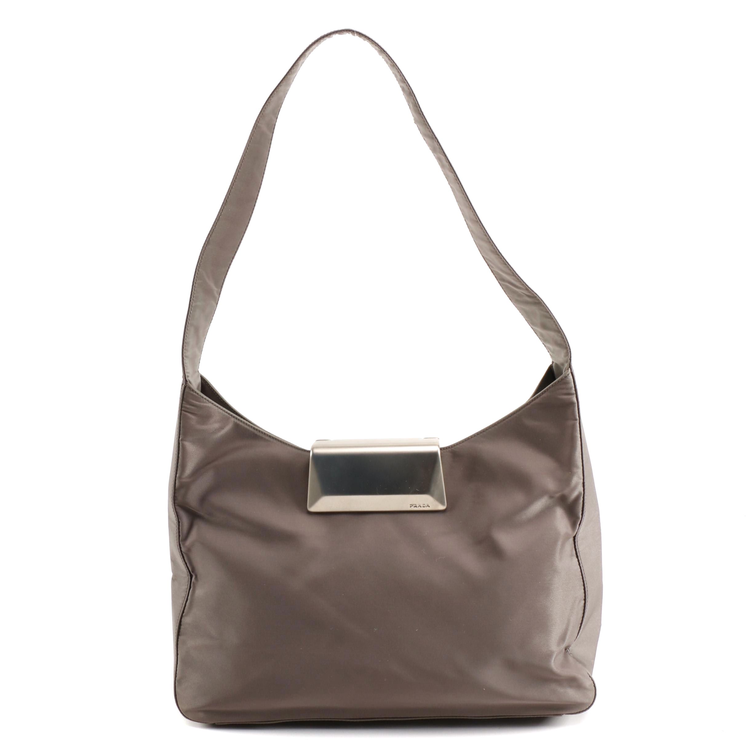Prada Shoulder Bag in Grey Tessuto Nylon with Clasp Closure